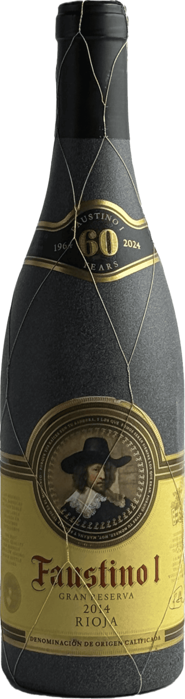 Faustino I Gran Reserva 2014 tegen bordeaux achtergrond – premium rode wijn