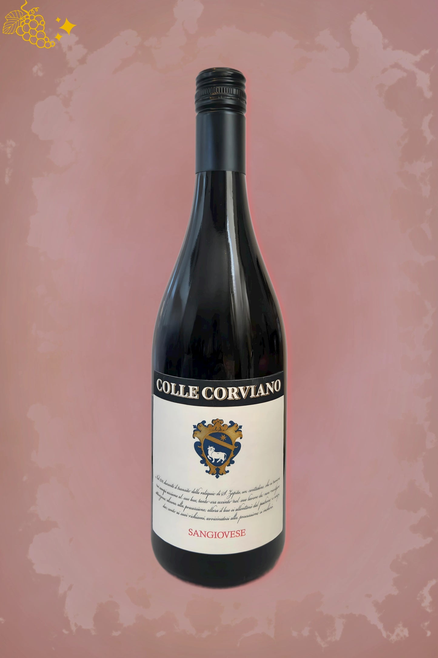 Exclusieve Colle Corviano - Sangiovese Terre di Chieti IGT (2021) tegen rode achtergrond