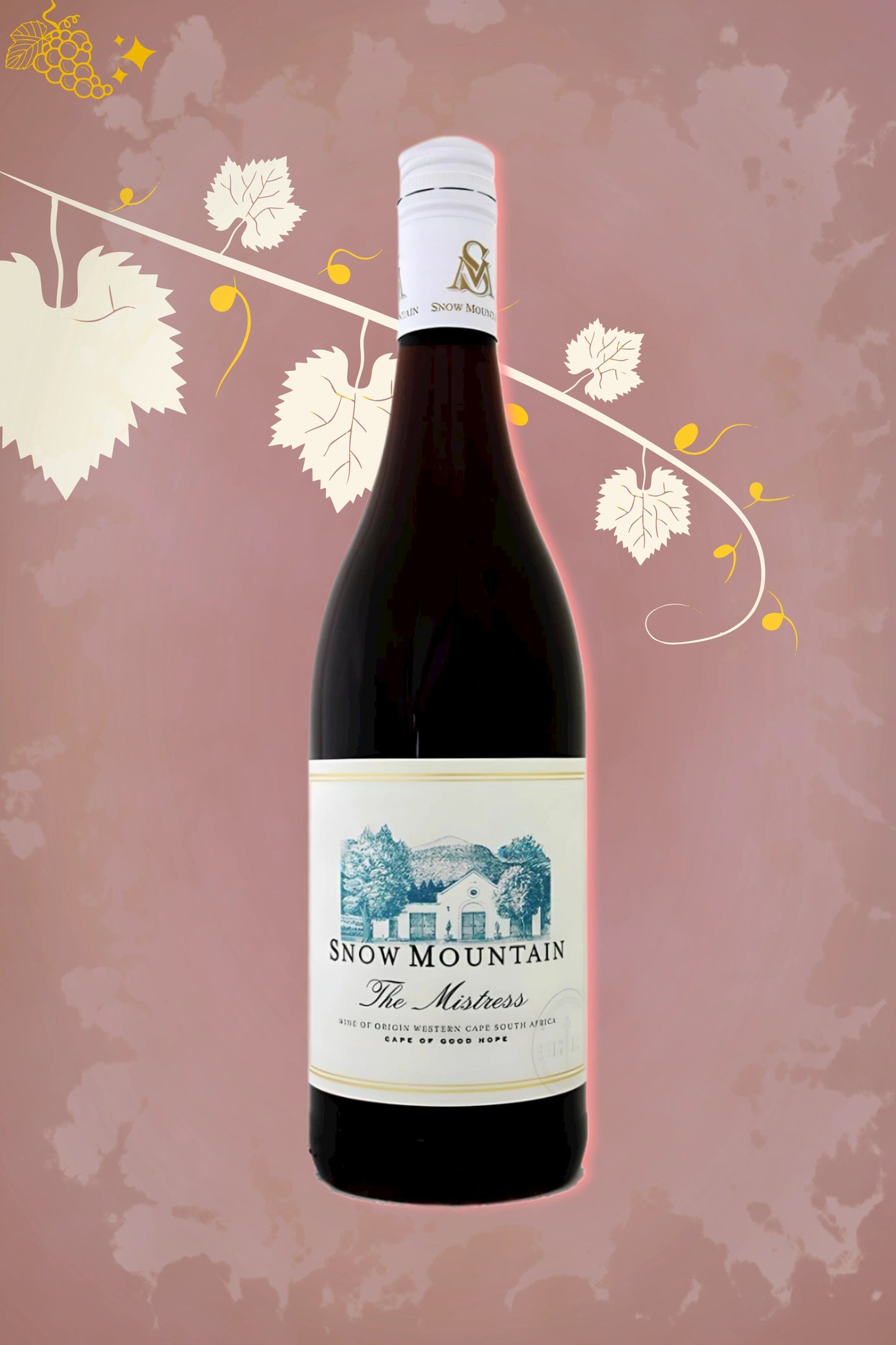 🍷 SnowMountain - "The Mistress" Pinot Noir (2021) – pinot noir tegen rode achtergrond