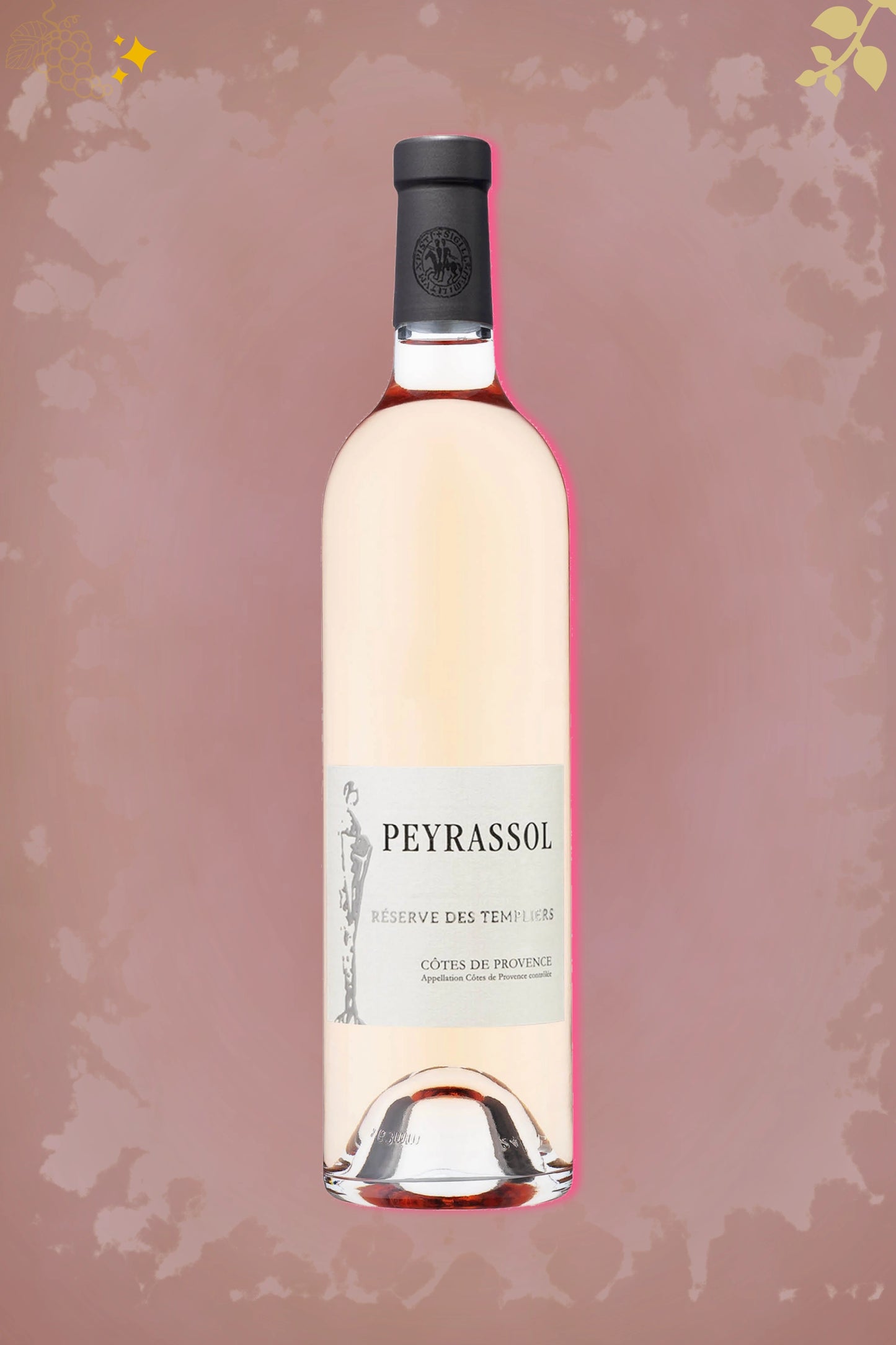 Peyrassol - Cotes de Provence 'Reserve des Templiers' Rose (2024) – rosé tegen rode achtergrond