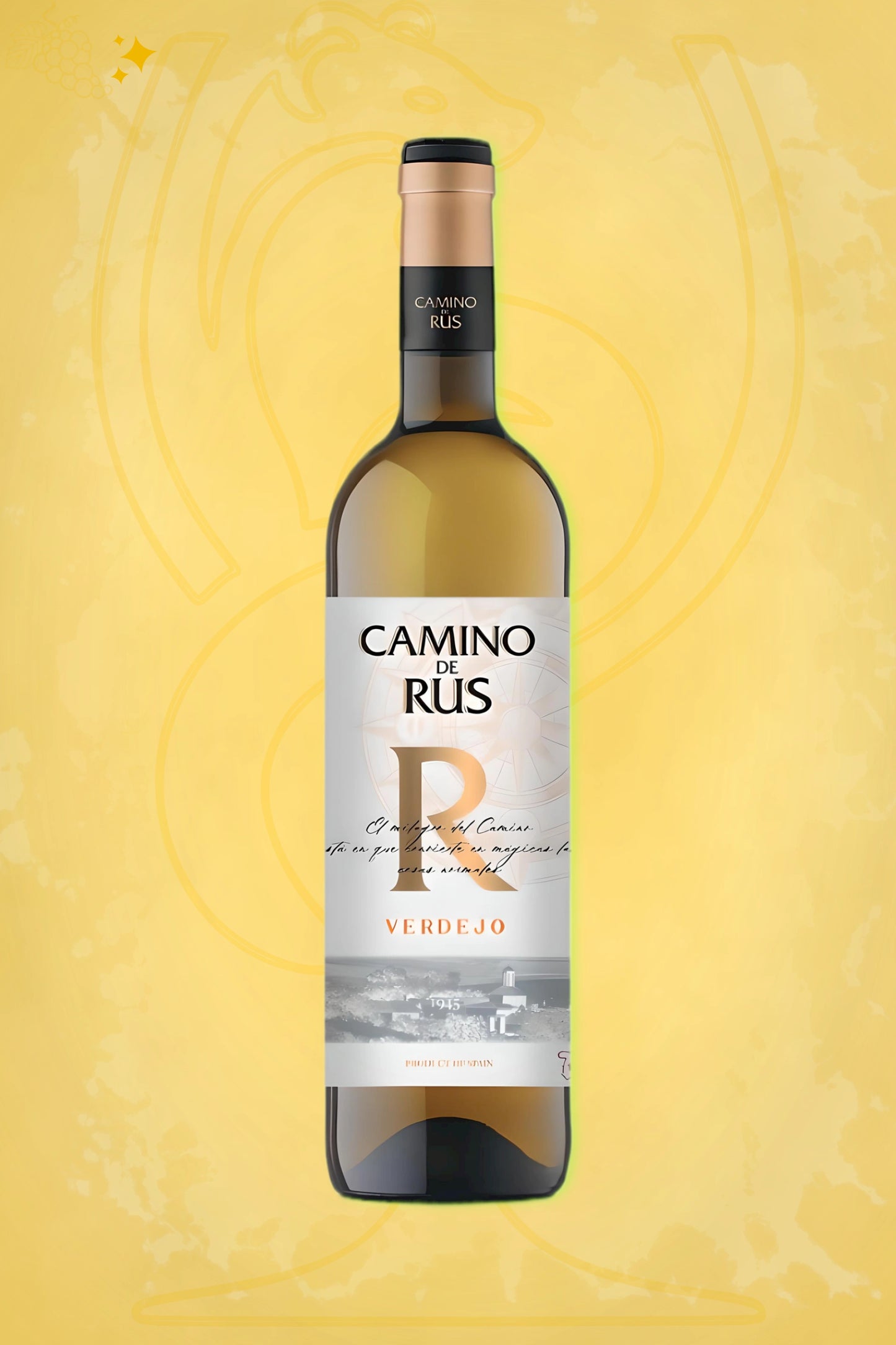 ✨ Camino de Rus - Verdejo (2024) – luxe verdejo tegen gouden achtergrond