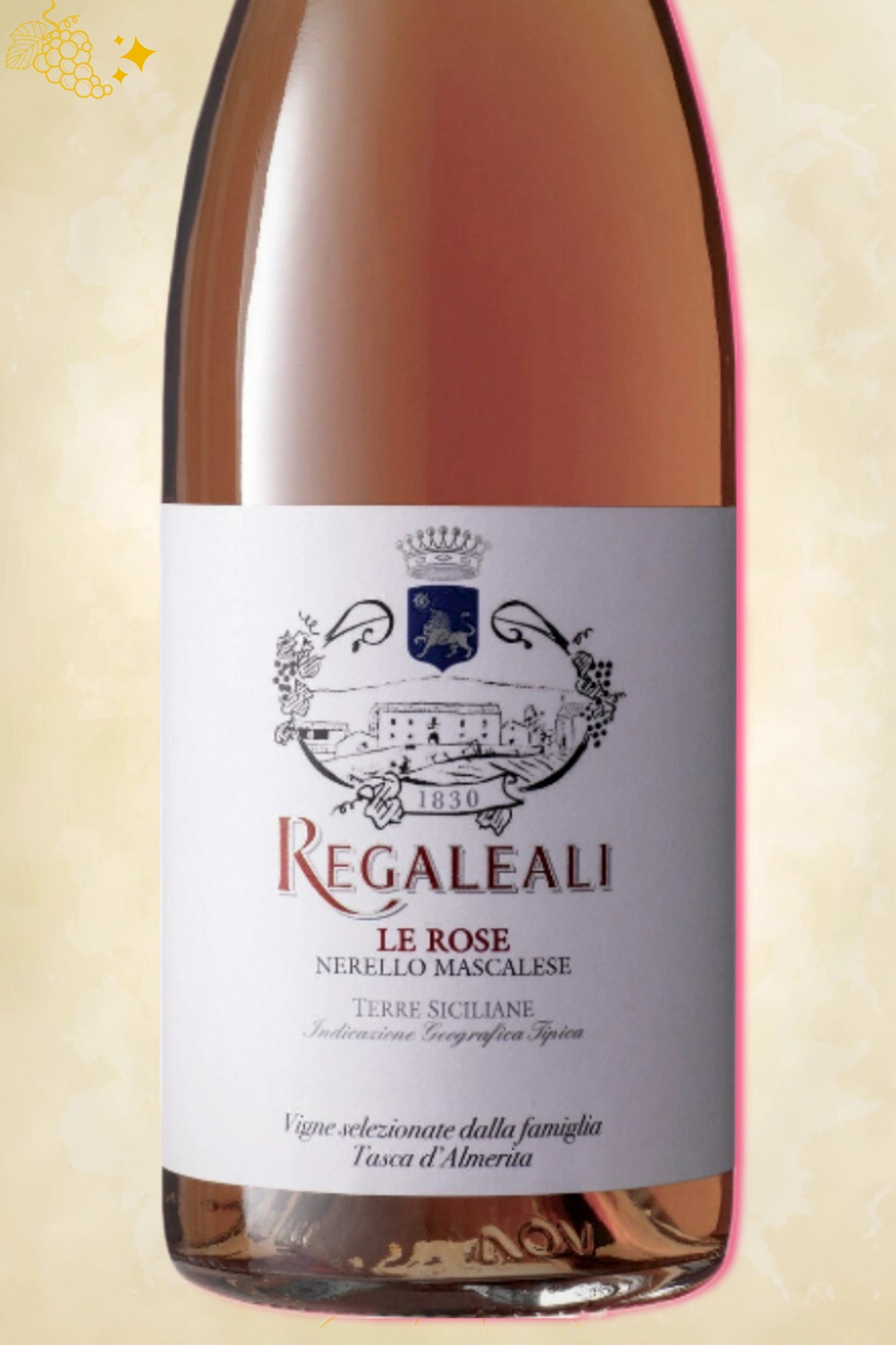 Close-up label Regaleali Le Rose 2024 – Tasca d’Almerita logo en vintage details