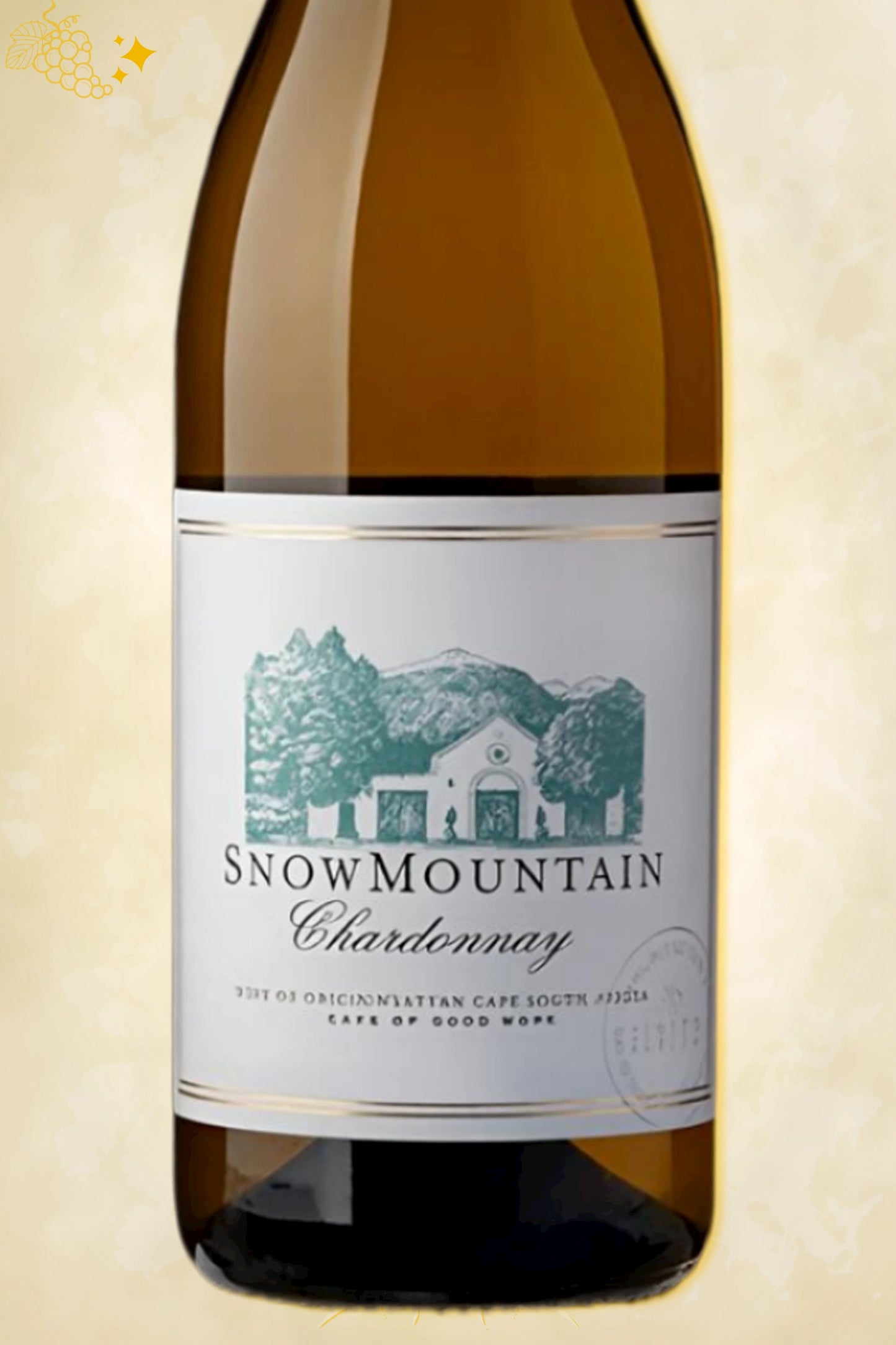 Close-up label Snow Mountain Chardonnay 2024 – Snow Mountain logo en vintage details