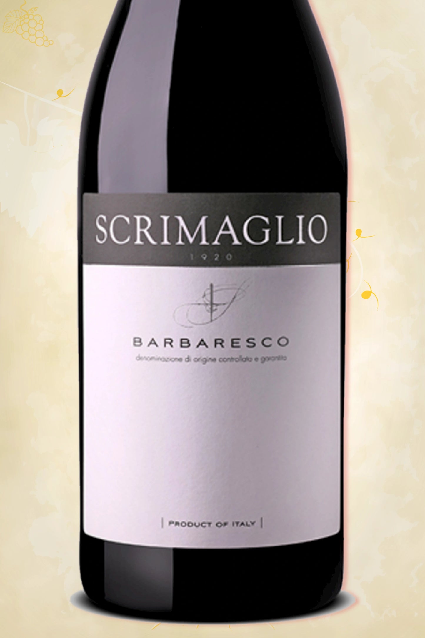 Close-up label Scrimaglio Barbaresco – producent details zichtbaar