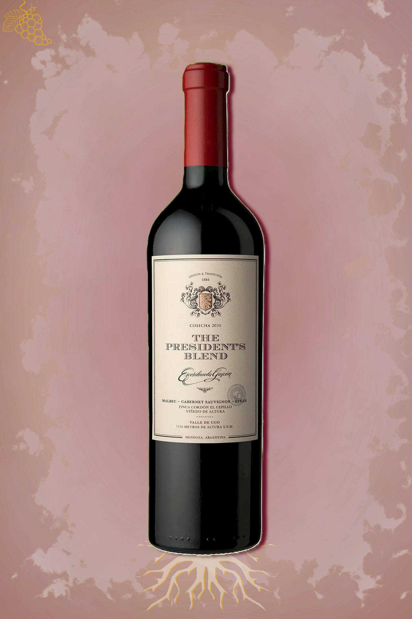 The President’s Blend 2021 tegen bordeaux achtergrond – premium rode wijn