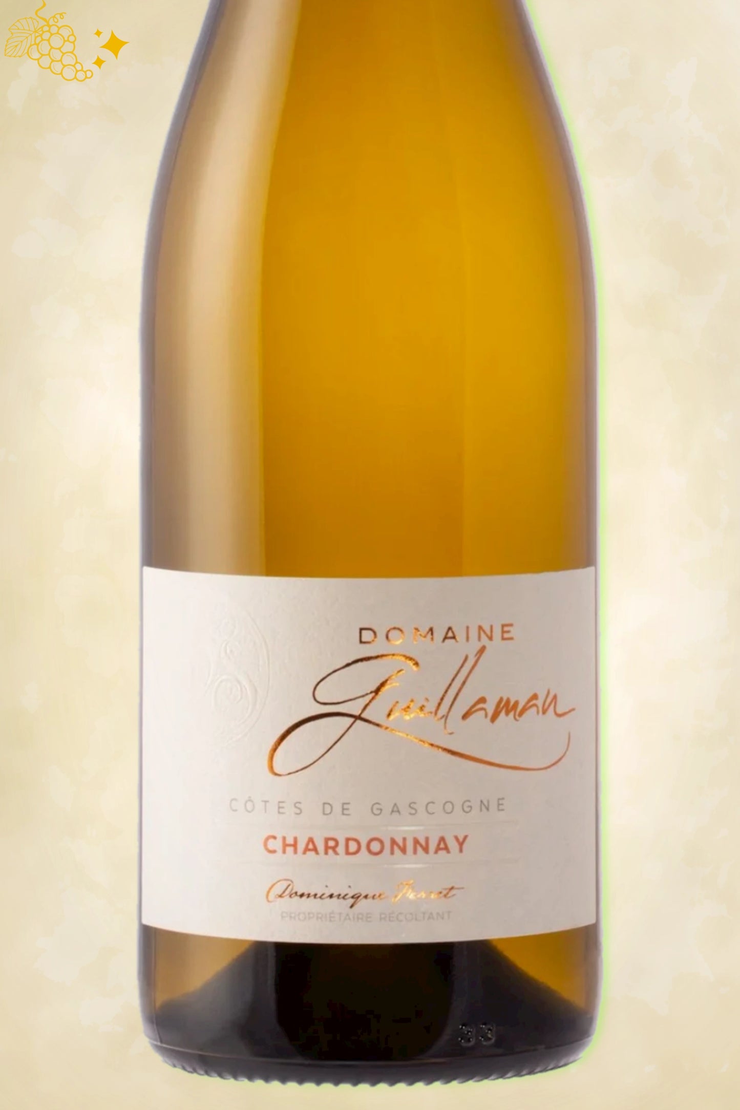 Close-up label Domaine de Guillaman Chardonnay 2023 – Guillaman logo en vintage details