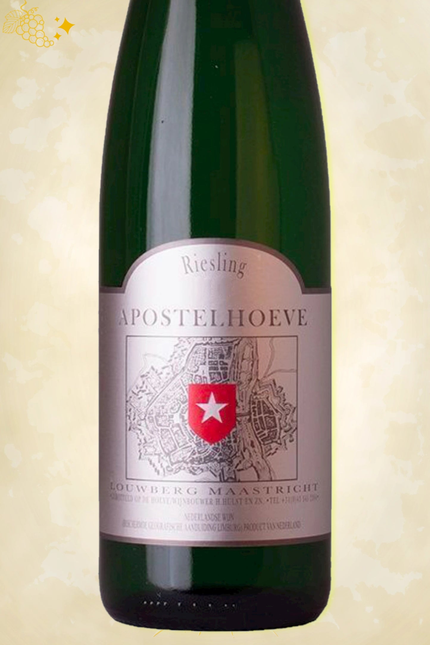 Close-up label Apostelhoeve Riesling 2023 – familie Hulst en vintage details