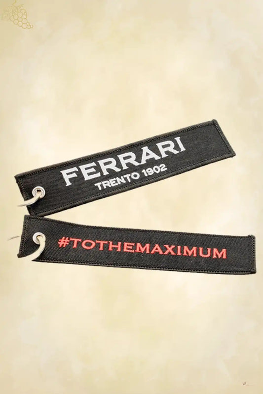Ferrari #Tothemaximum keychain close-up on carbon fibre