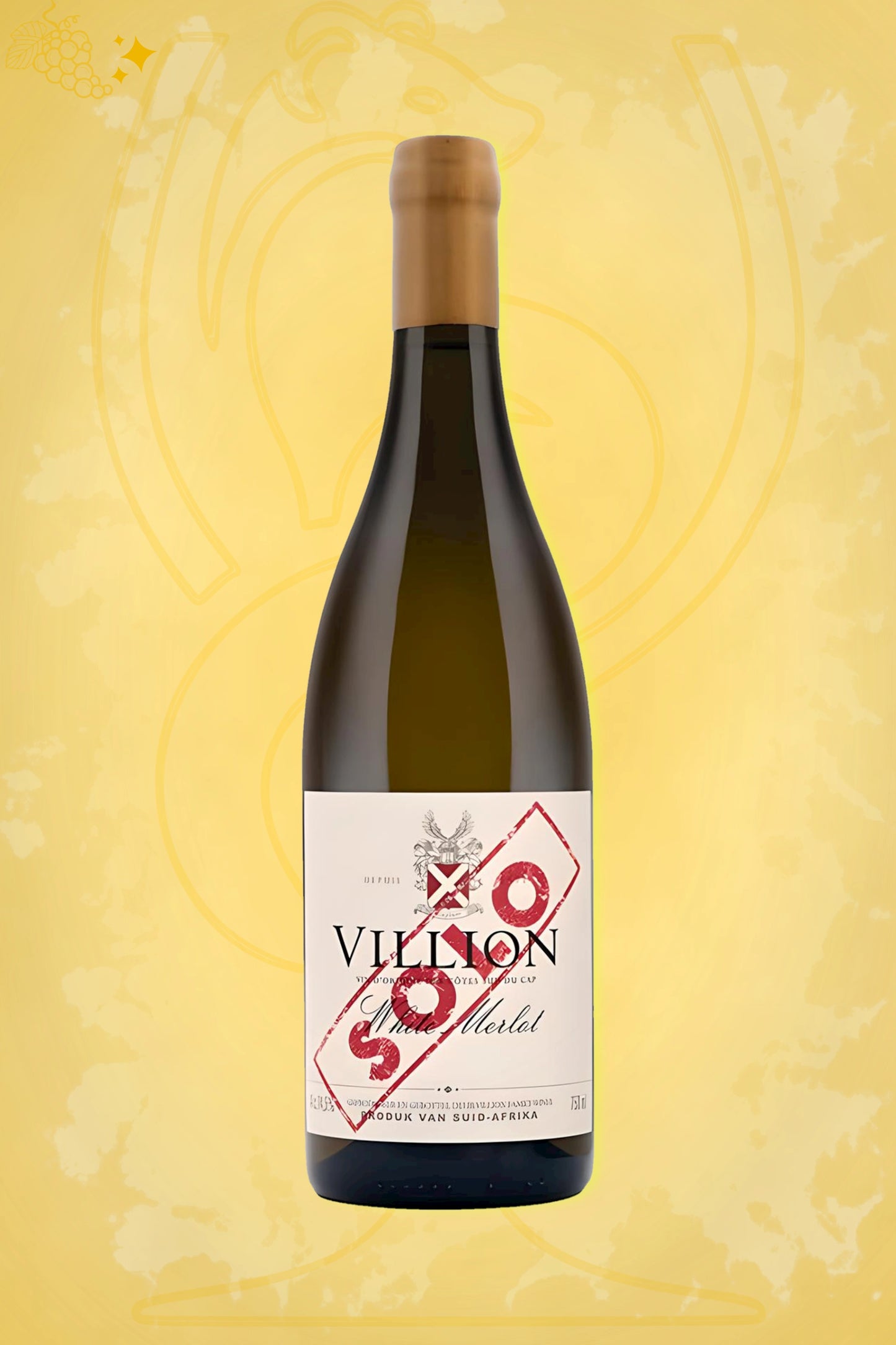 Villion Solo White Merlot 2024 tegen gouden achtergrond – premium witte wijn presentatie