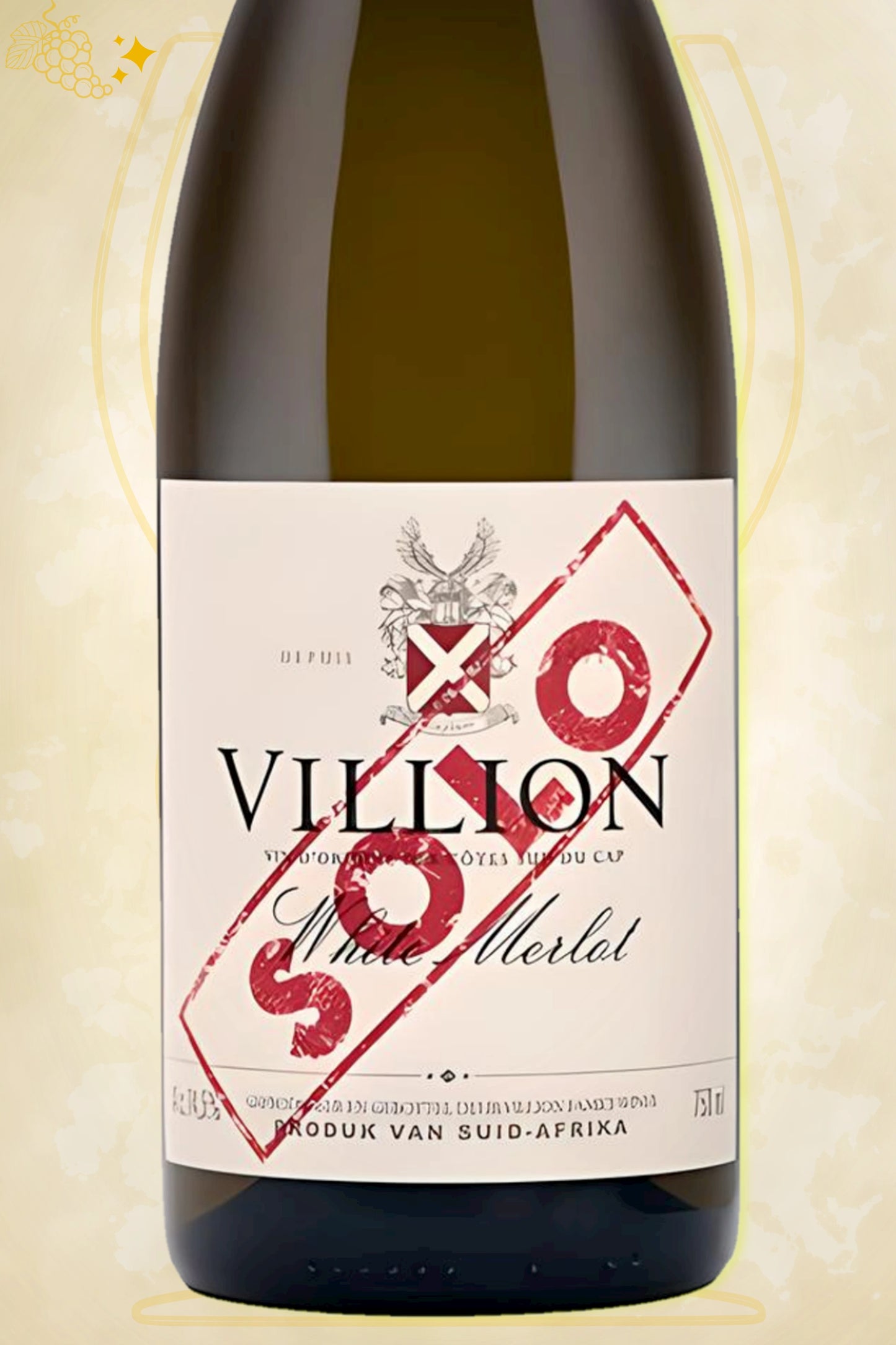 Close-up label Villion Solo White Merlot 2024 – Villion Wines details zichtbaar