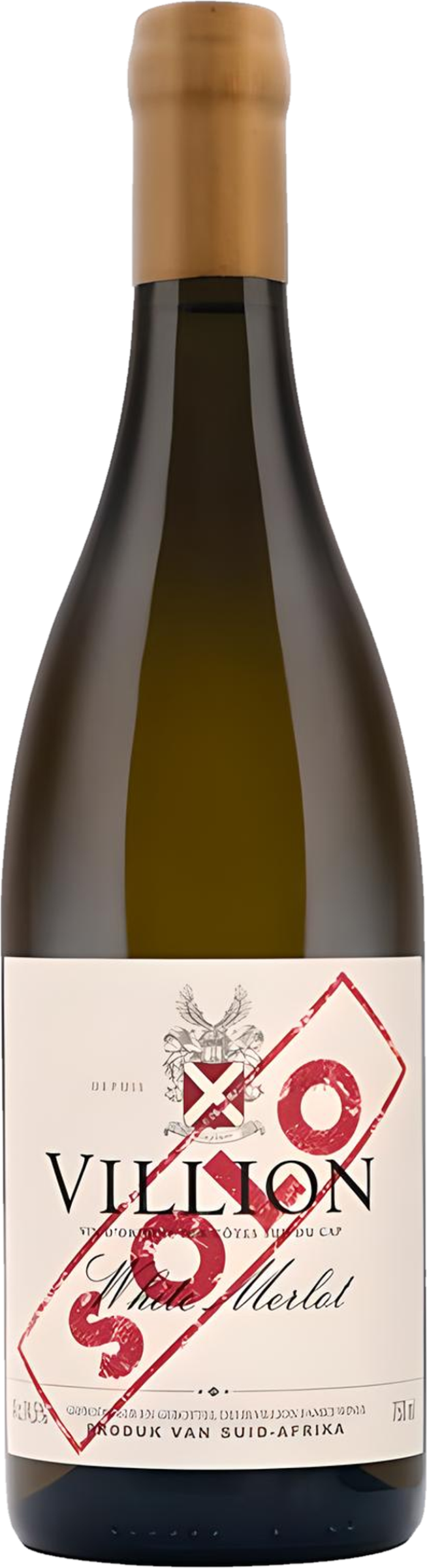 Villion Solo White Merlot 2024 tegen gouden achtergrond – premium witte wijn presentatie