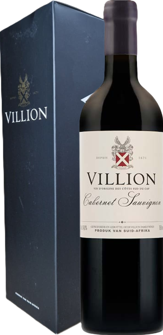 Villion Family Wines Cabernet Sauvignon 2021 Magnum tegen bordeaux achtergrond – premium rode wijn