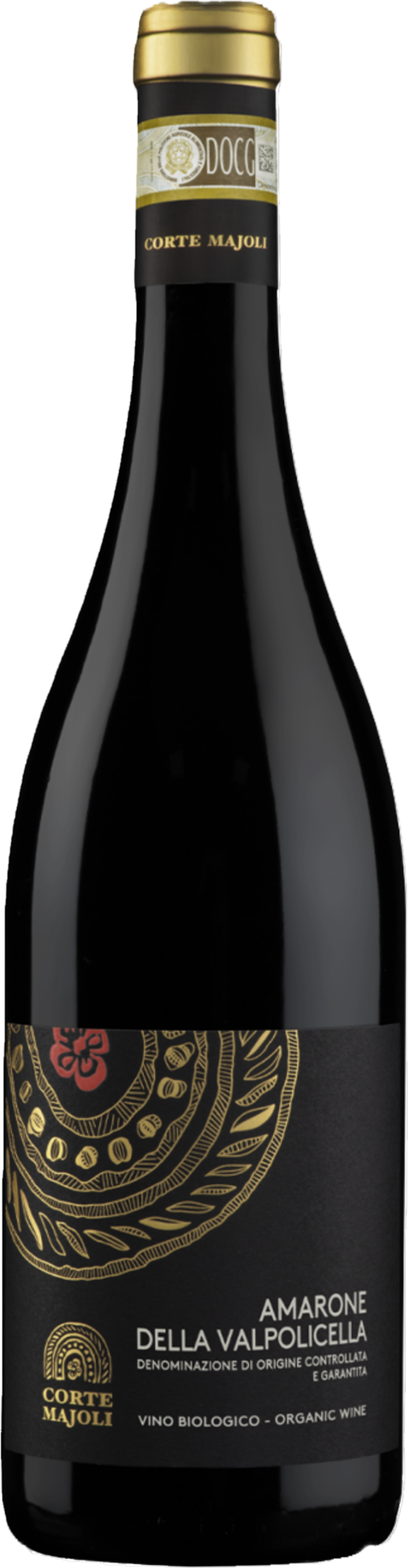 Corte Majoli Amarone della Valpolicella 2020 tegen bordeaux achtergrond – premium rode wijn