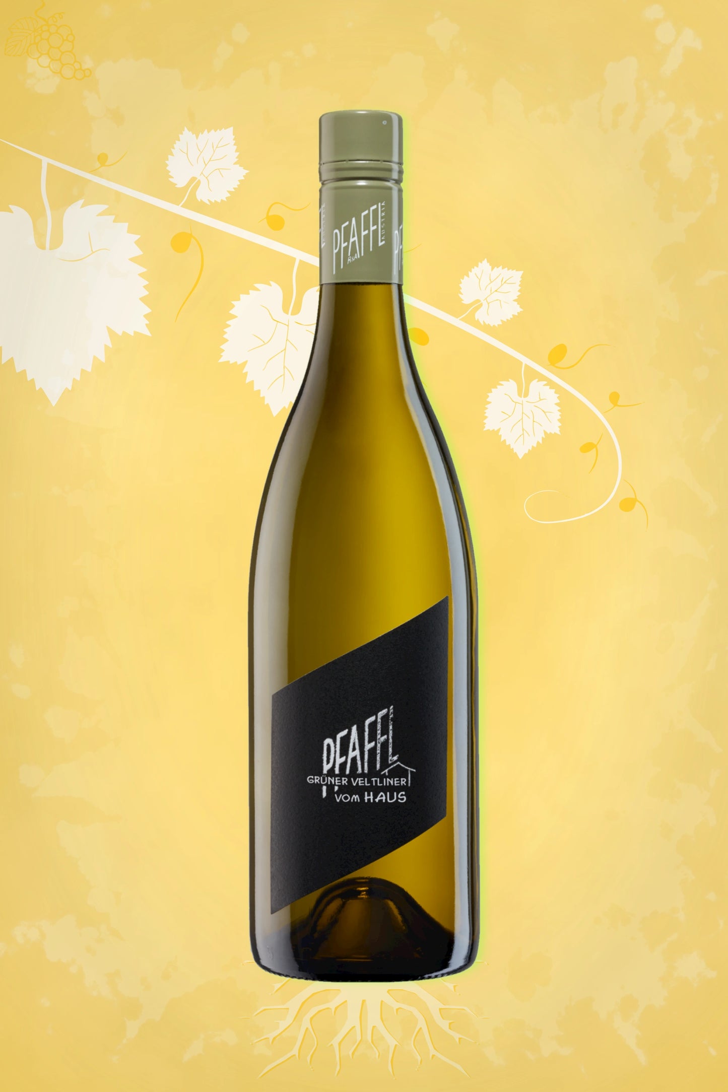 Pfaffl Vom Haus Grüner Veltliner 2024 tegen gouden achtergrond – premium witte wijn