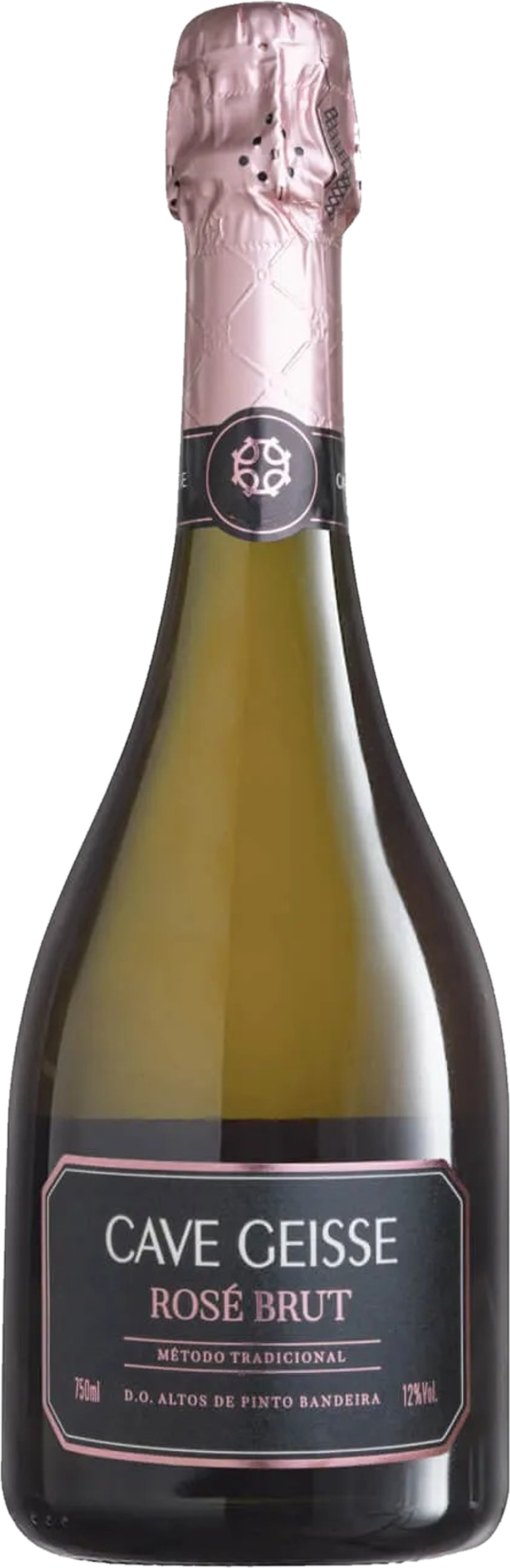 Fles Cave Geisse Brut Rosé 2022 mousserende rosé op tafel met glazen