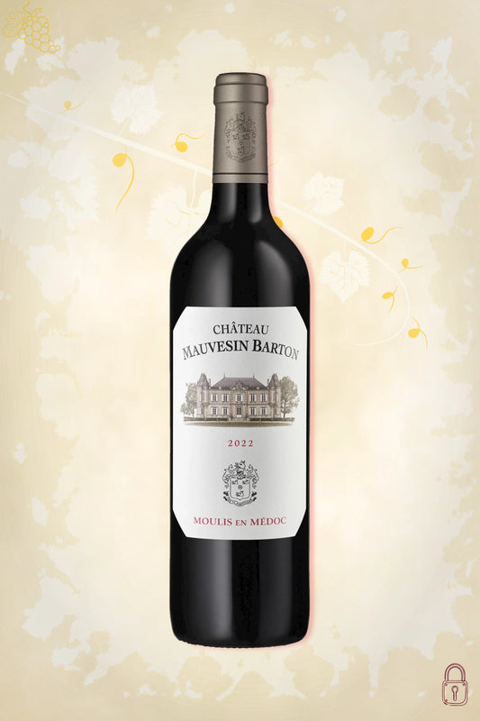 Fles krachtige rode wijn uit Moulis-en-Médoc in Bordeaux-stijl met diepe robijnkleur en elegante houtinvloed, ideaal voor bij rood vlees.