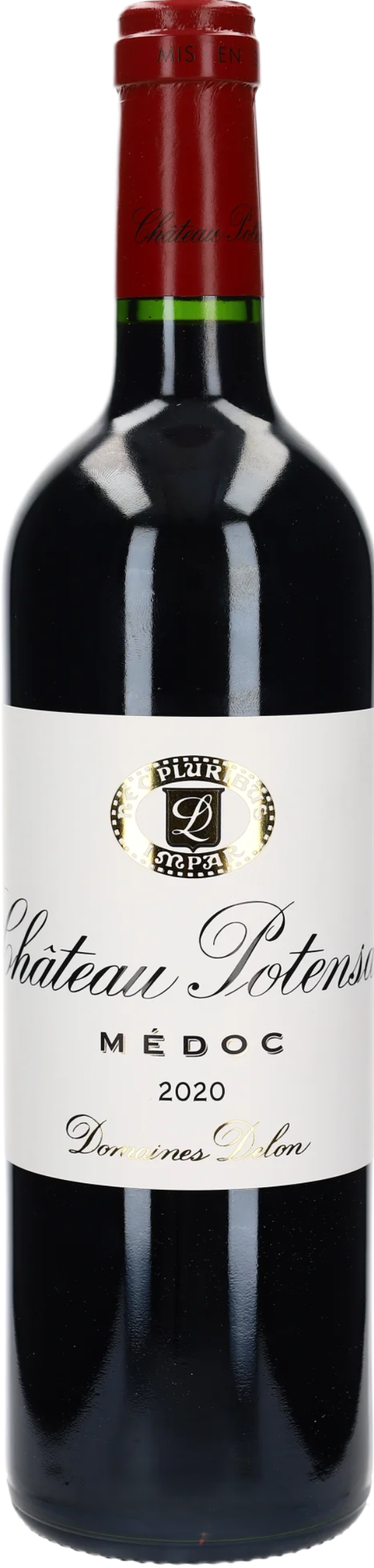 Château Potensac 2020 tegen bordeaux achtergrond – klassieke Médoc rode wijn