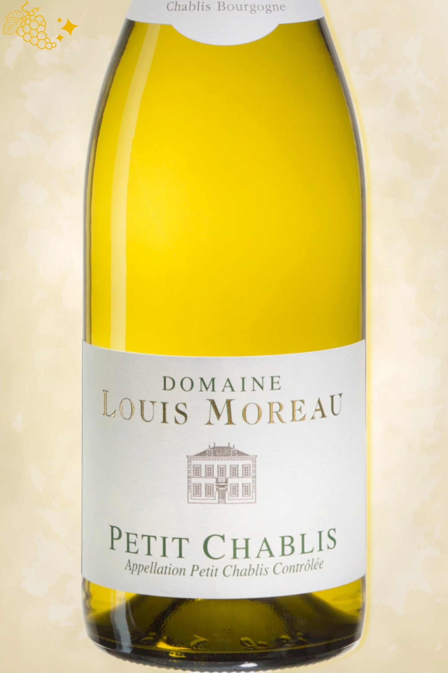 Close-up label Louis Moreau Petit Chablis 2024 – vintage en logo details