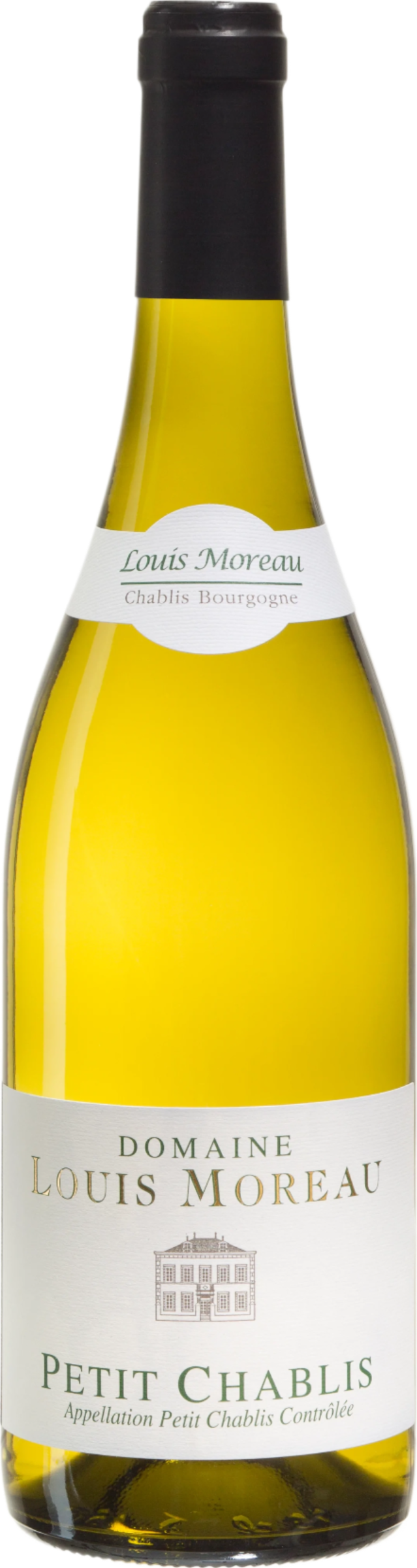 Louis Moreau Petit Chablis 2024 tegen gouden achtergrond – premium witte wijn