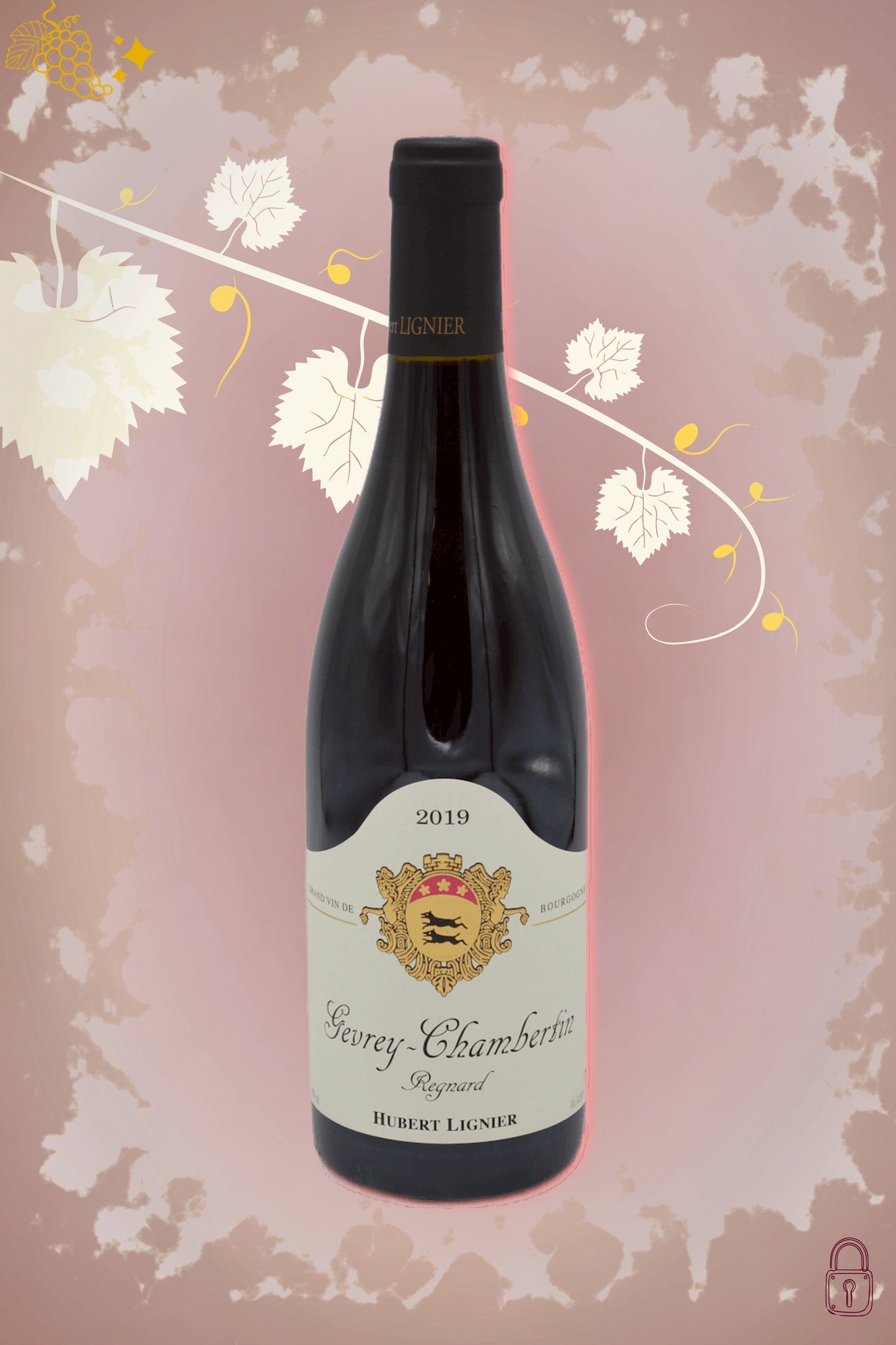 Hubert Lignier Gevrey-Chambertin 2019 tegen bordeaux achtergrond – elegante rode wijn
