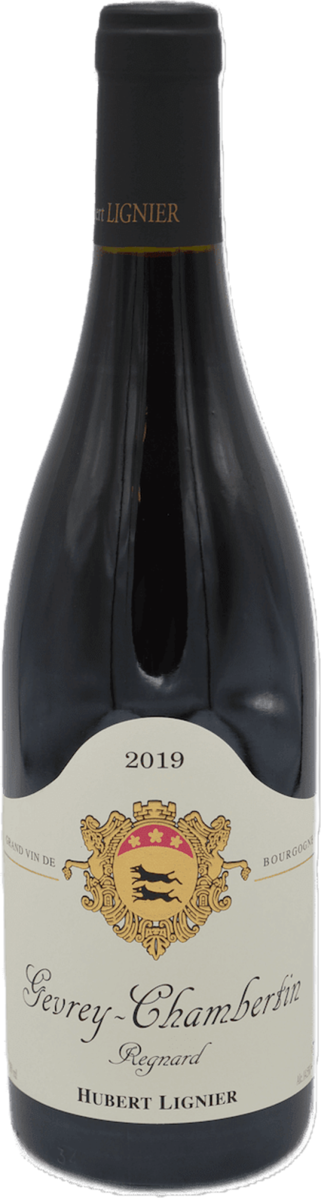 Hubert Lignier Gevrey-Chambertin 2019 tegen bordeaux achtergrond – elegante rode wijn