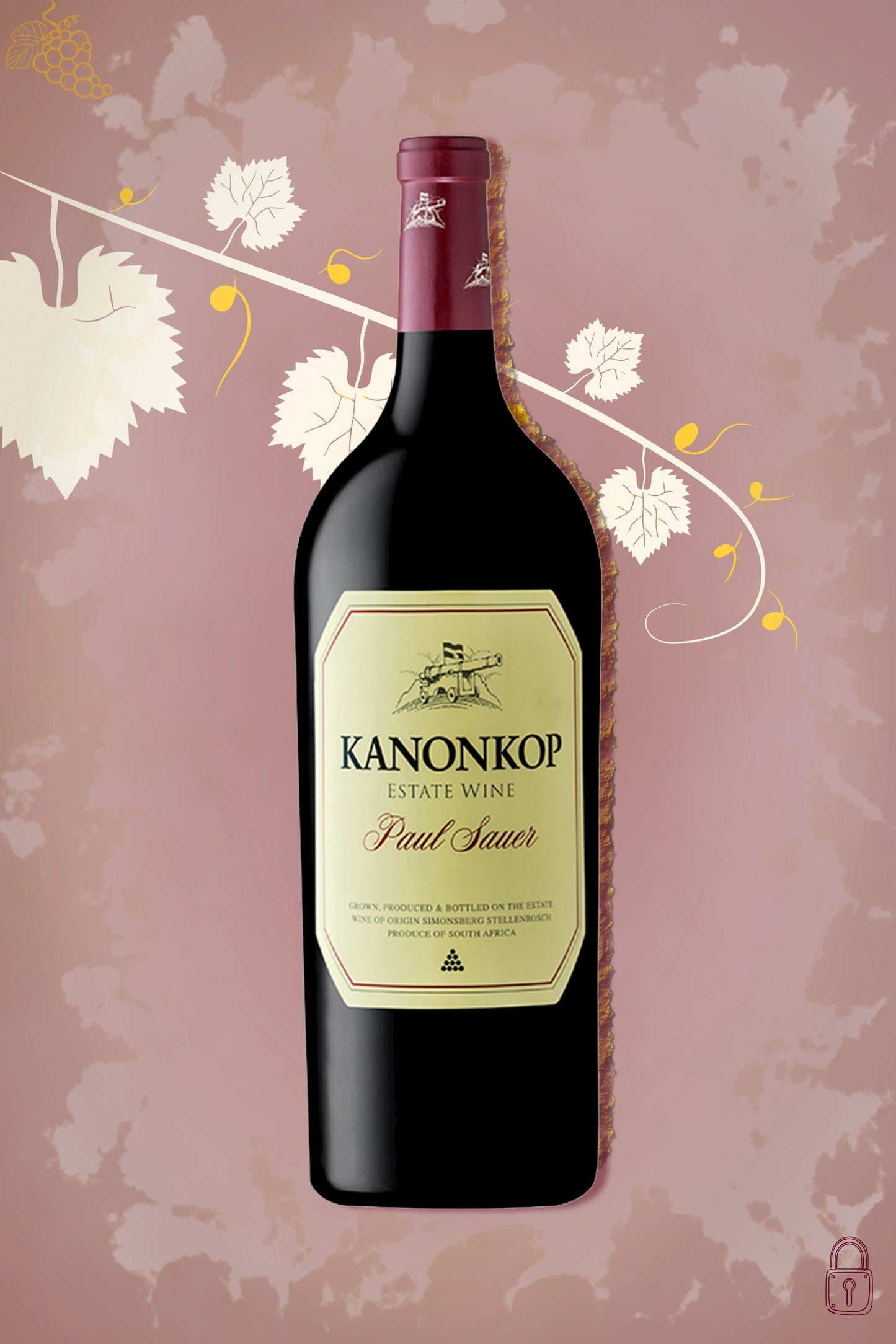 Kanonkop Paul Sauer Magnum 2020 tegen bordeaux achtergrond – premium rode wijn