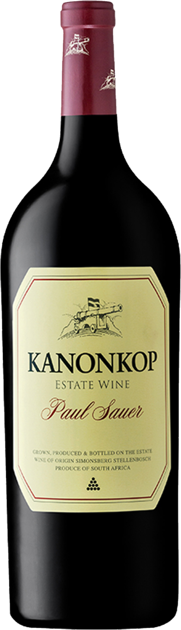 Kanonkop Paul Sauer Magnum 2020 tegen bordeaux achtergrond – premium rode wijn