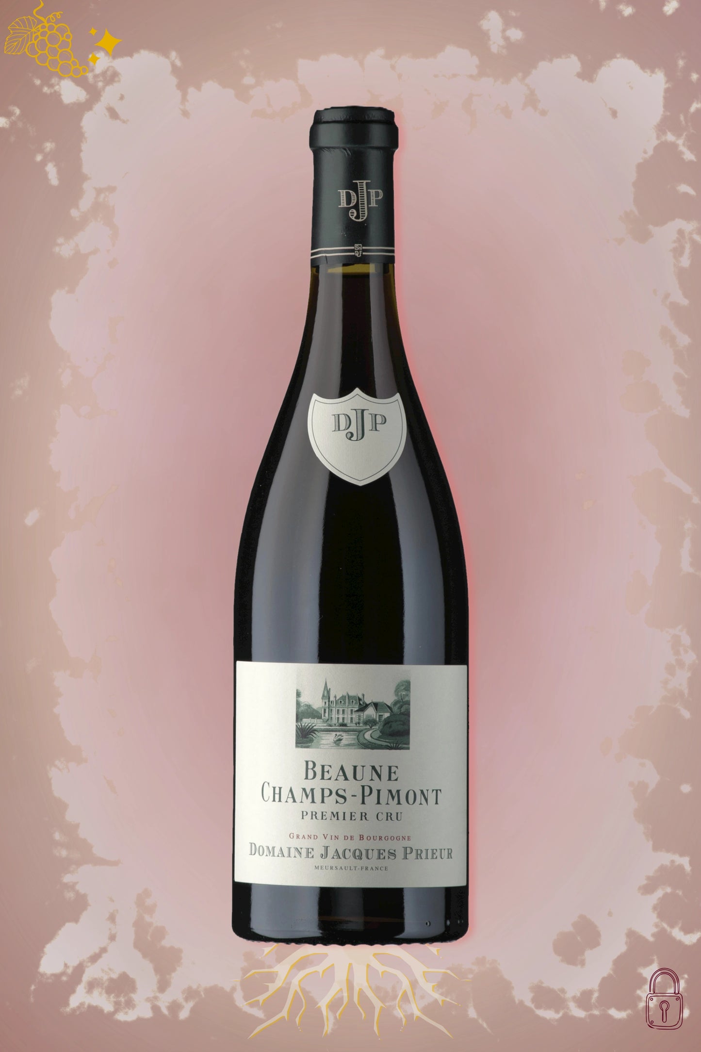 Domaine Jacques Prieur Beaune Champs-Pimont 2018 tegen bordeaux achtergrond – elegante rode wijn