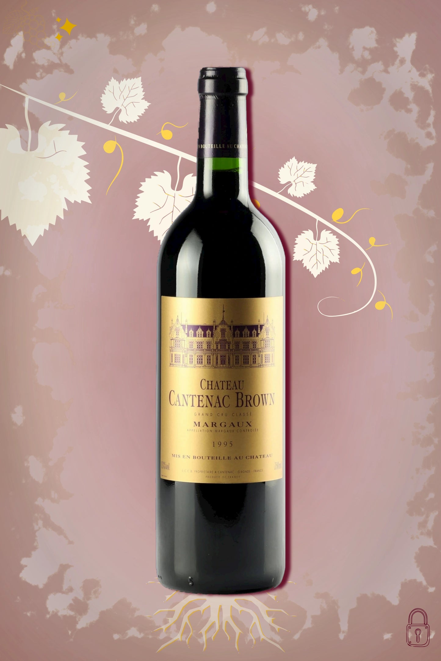 Château Cantenac Brown 1995 tegen bordeaux achtergrond – premium rode Bordeaux wijn