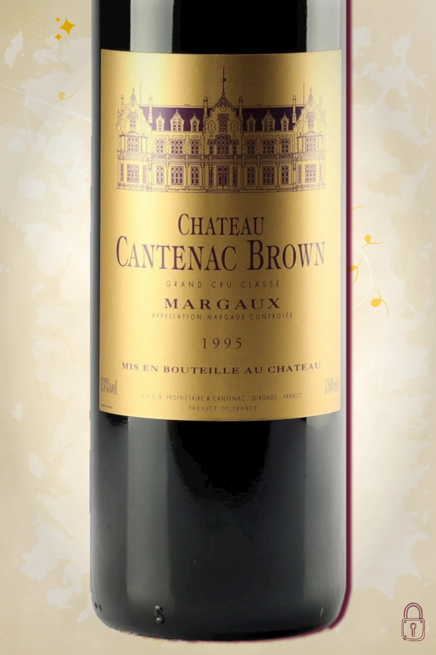 Close-up label Château Cantenac Brown 1995 – Margaux details en logo