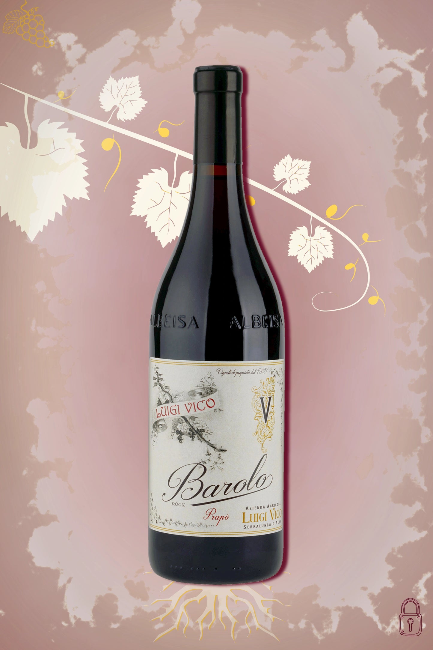 Luigi Vico Barolo Prapò 2019 tegen bordeaux achtergrond – premium rode wijn