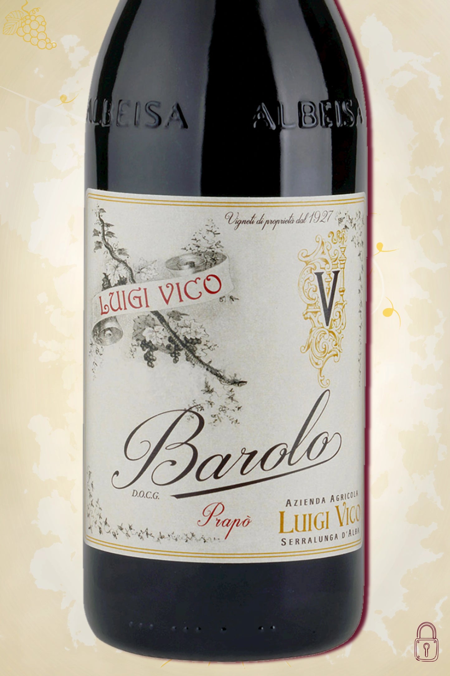 Close-up label Luigi Vico Barolo Prapò 2019 – cru en vintage details zichtbaar