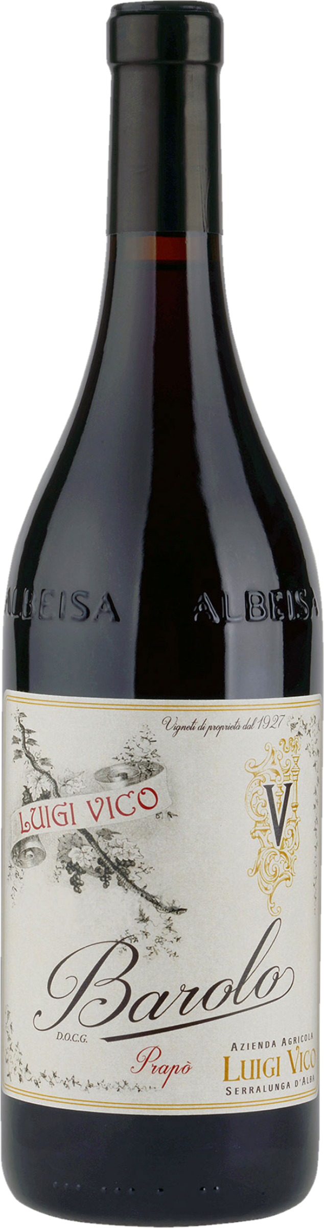 Luigi Vico Barolo Prapò 2019 tegen bordeaux achtergrond – premium rode wijn