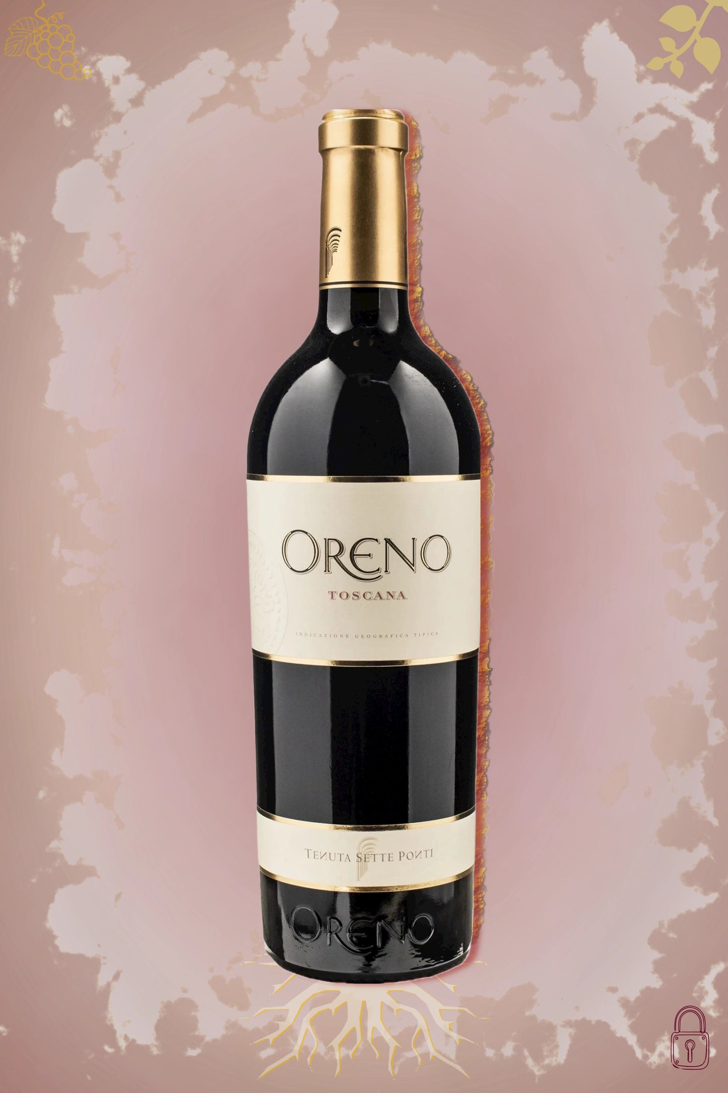 Tenuta Sette Ponti Oreno 2021 tegen bordeaux achtergrond – premium Super Tuscan