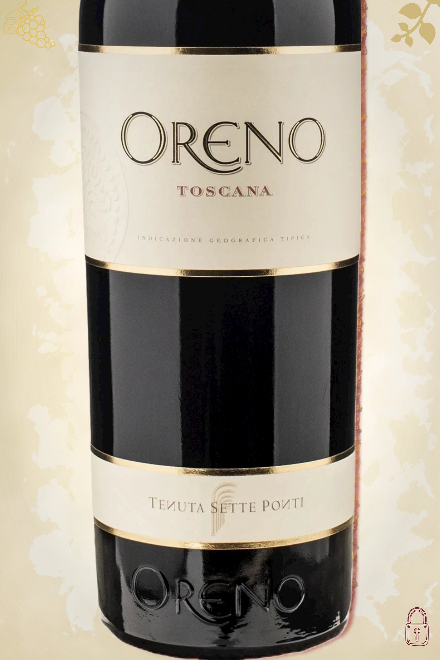Close-up label Tenuta Sette Ponti Oreno 2021 – cuvée en vintage details