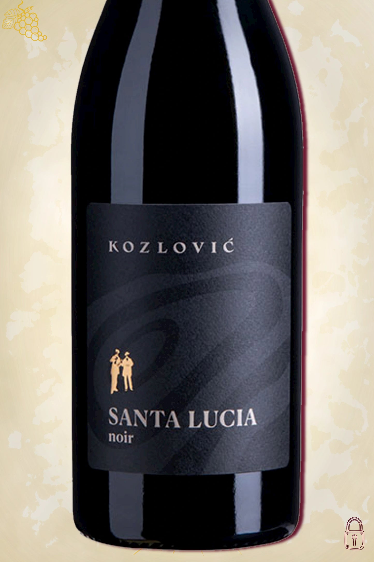 Close-up label Kozlović Santa Lucia Noir 2017 – wijnmaker Kozlović details zichtbaar