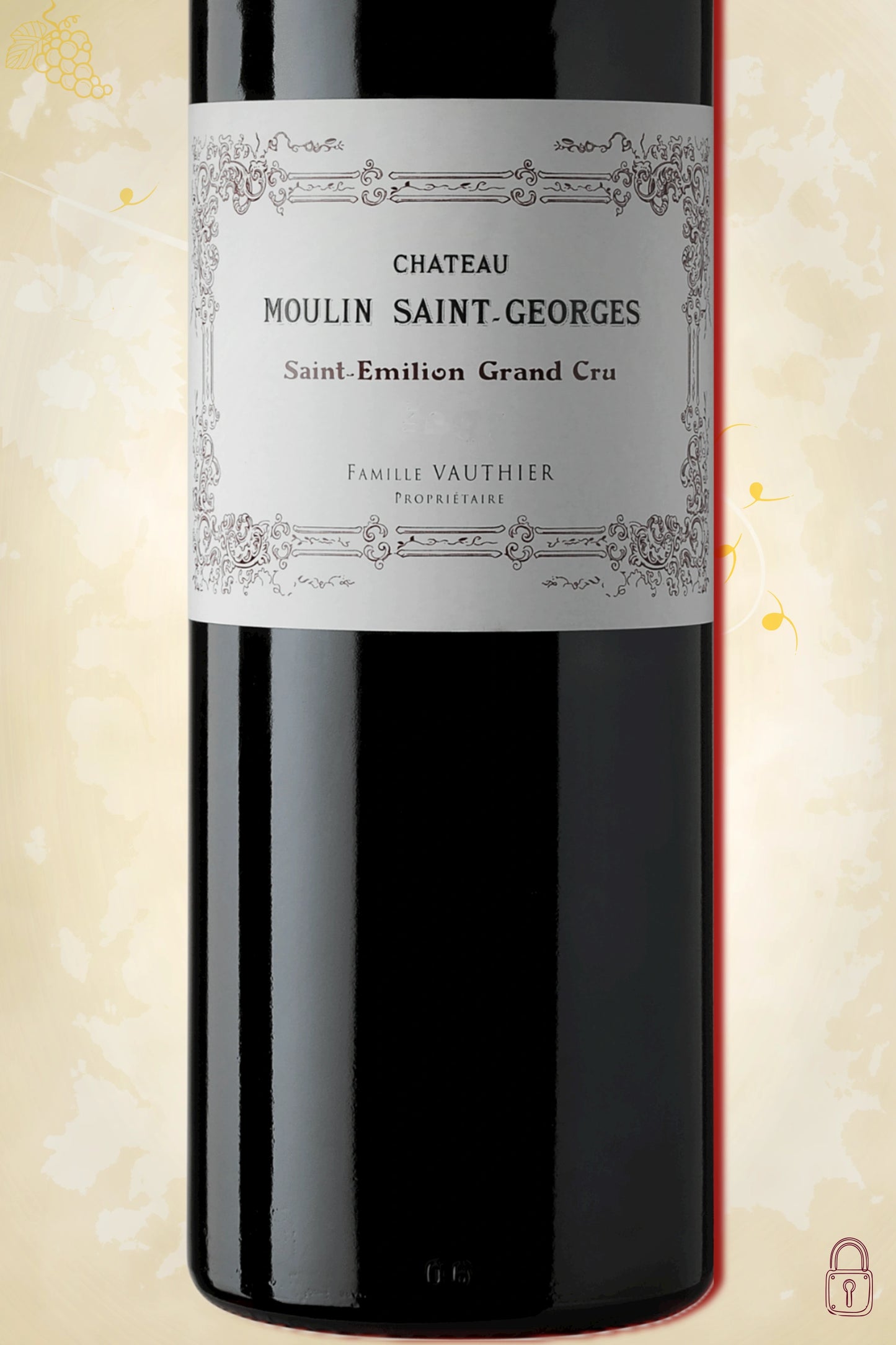 Close-up label Château Moulin Saint-Georges 2022 – logo en vintage details