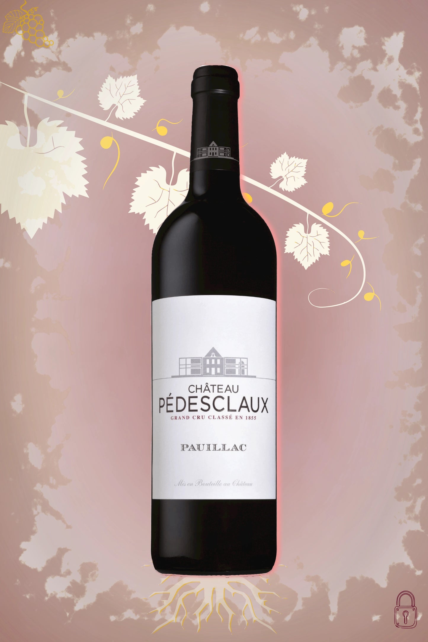 Château Pédesclaux 2018 tegen bordeaux achtergrond – premium Grand Cru Classé wijn