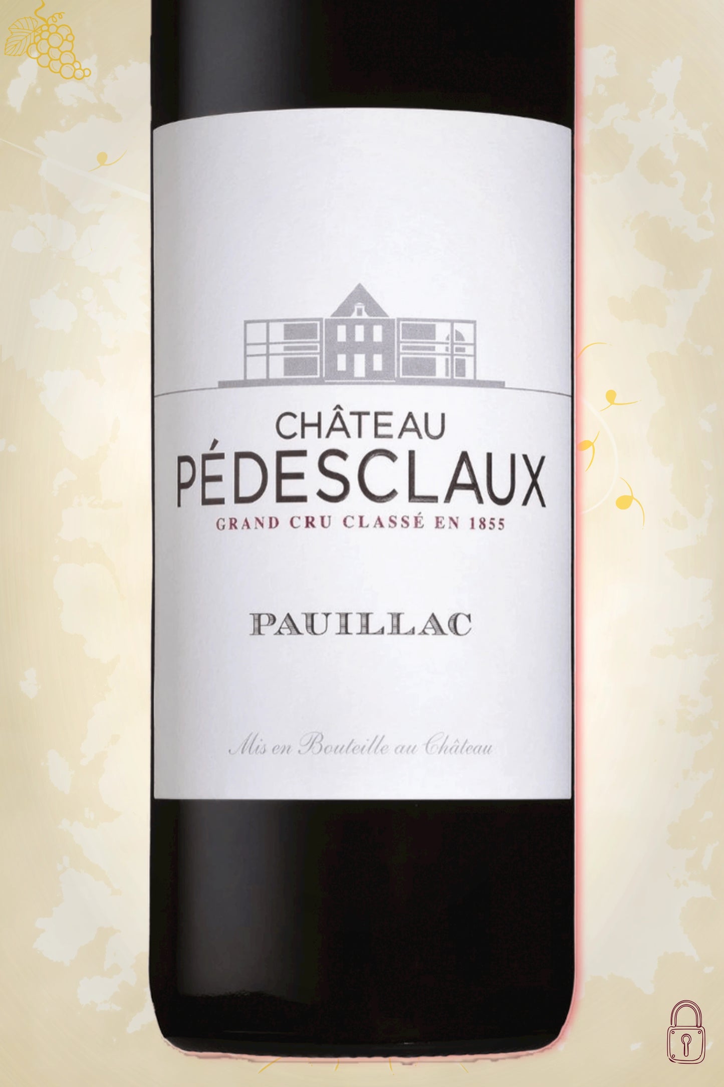 Close-up label Château Pédesclaux 2018 – Grand Cru Classé details en logo
