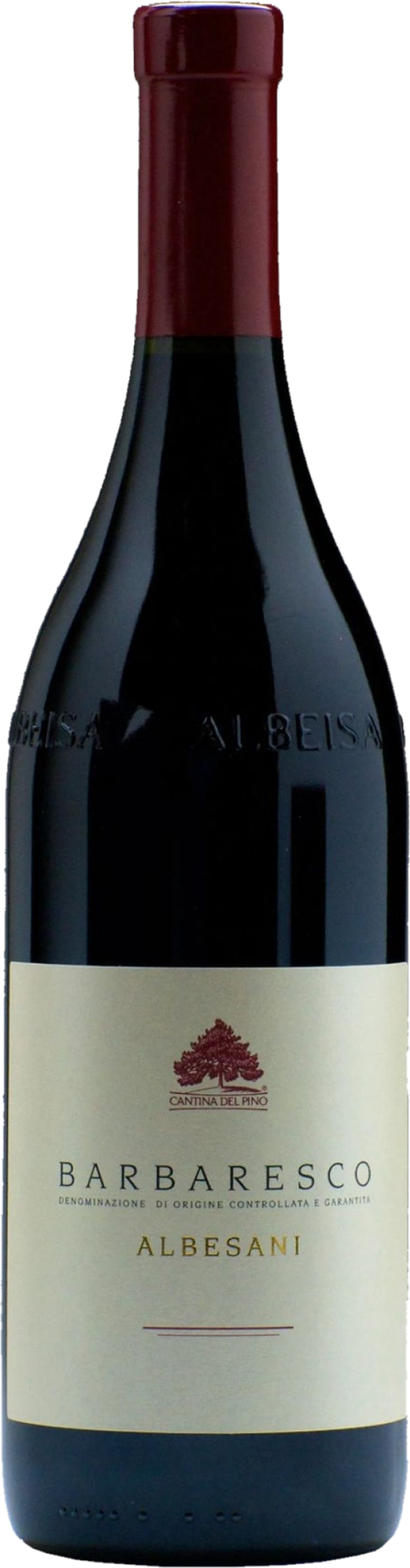 Cantina del Pino Barbaresco Albesani 2018 tegen bordeaux achtergrond – premium rode wijn