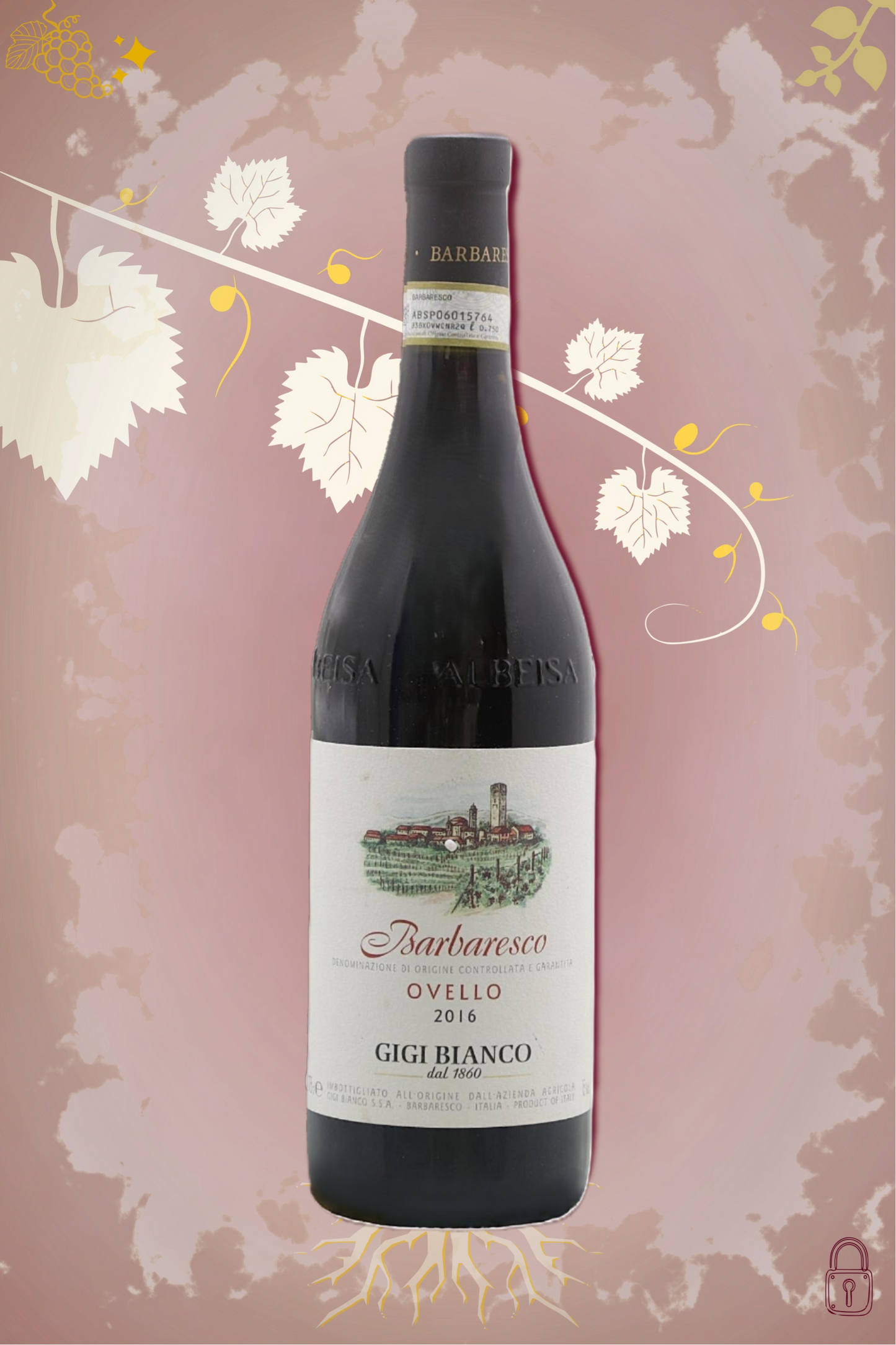 Barbaresco Ovello Riserva 2016 tegen bordeaux achtergrond – premium rode wijn