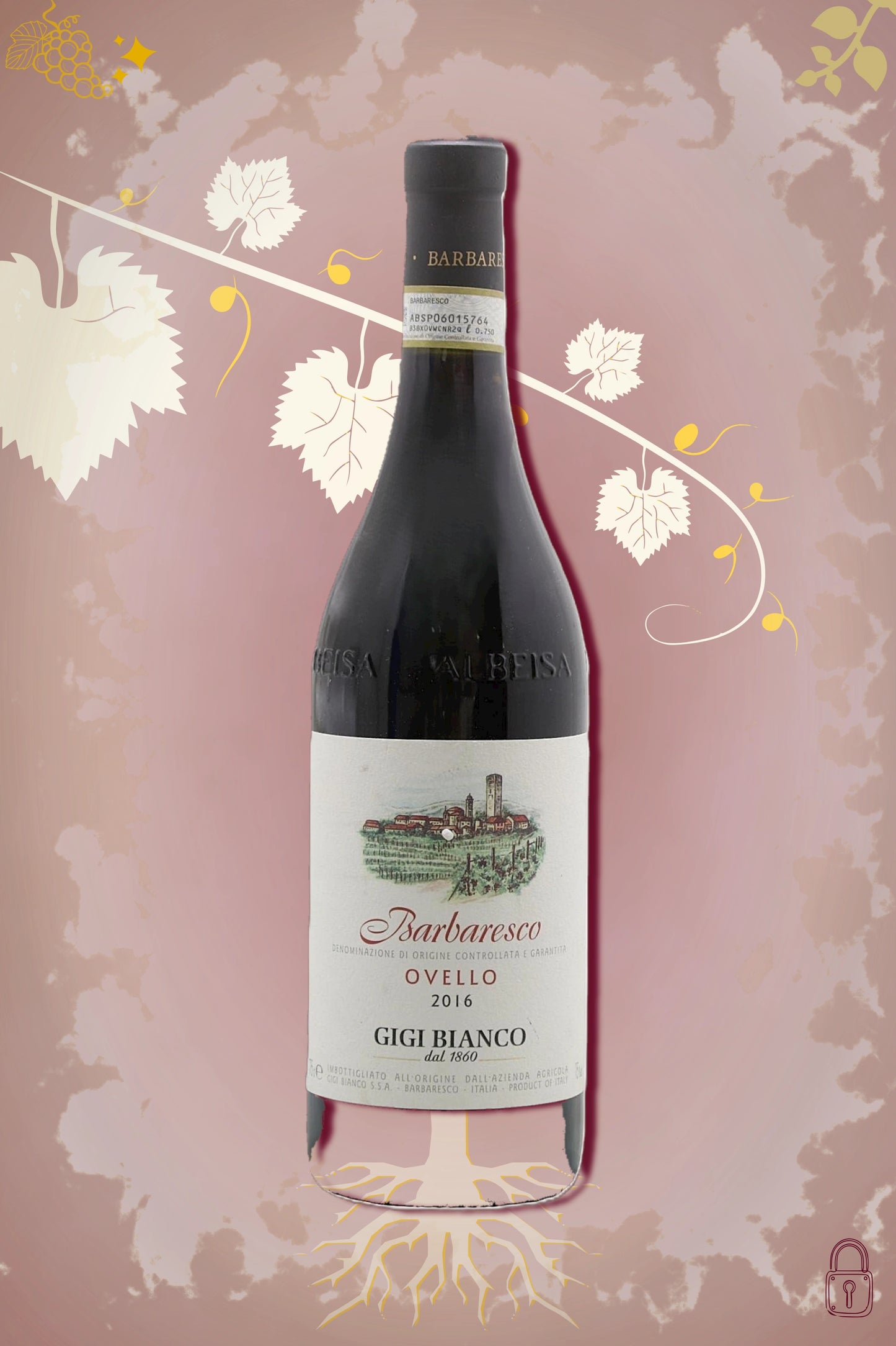 Barbaresco Ovello Riserva 2016 tegen bordeaux achtergrond – premium rode wijn