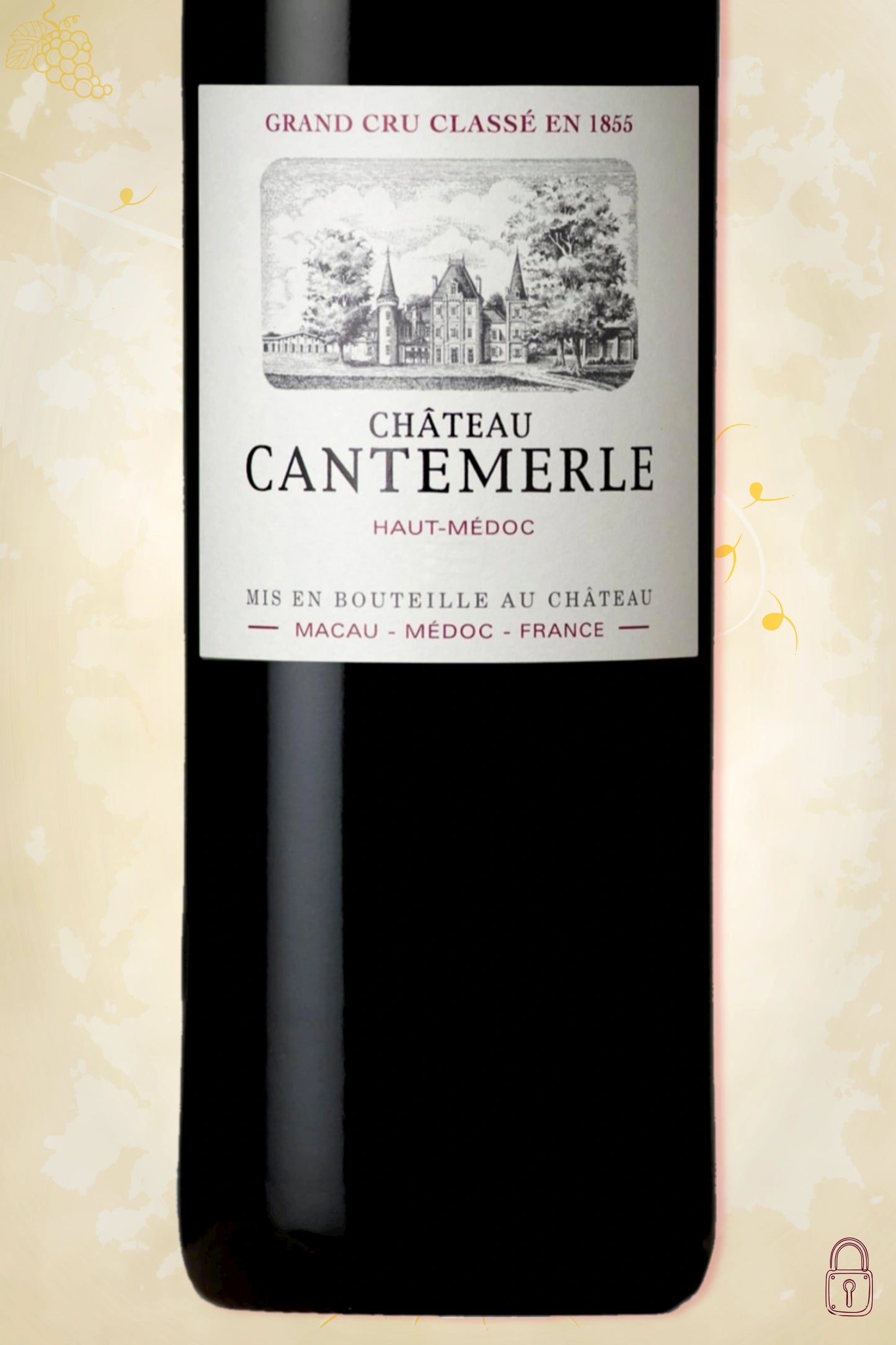 Close-up label Château Cantemerle 2022 – Grand Cru Classé details zichtbaar