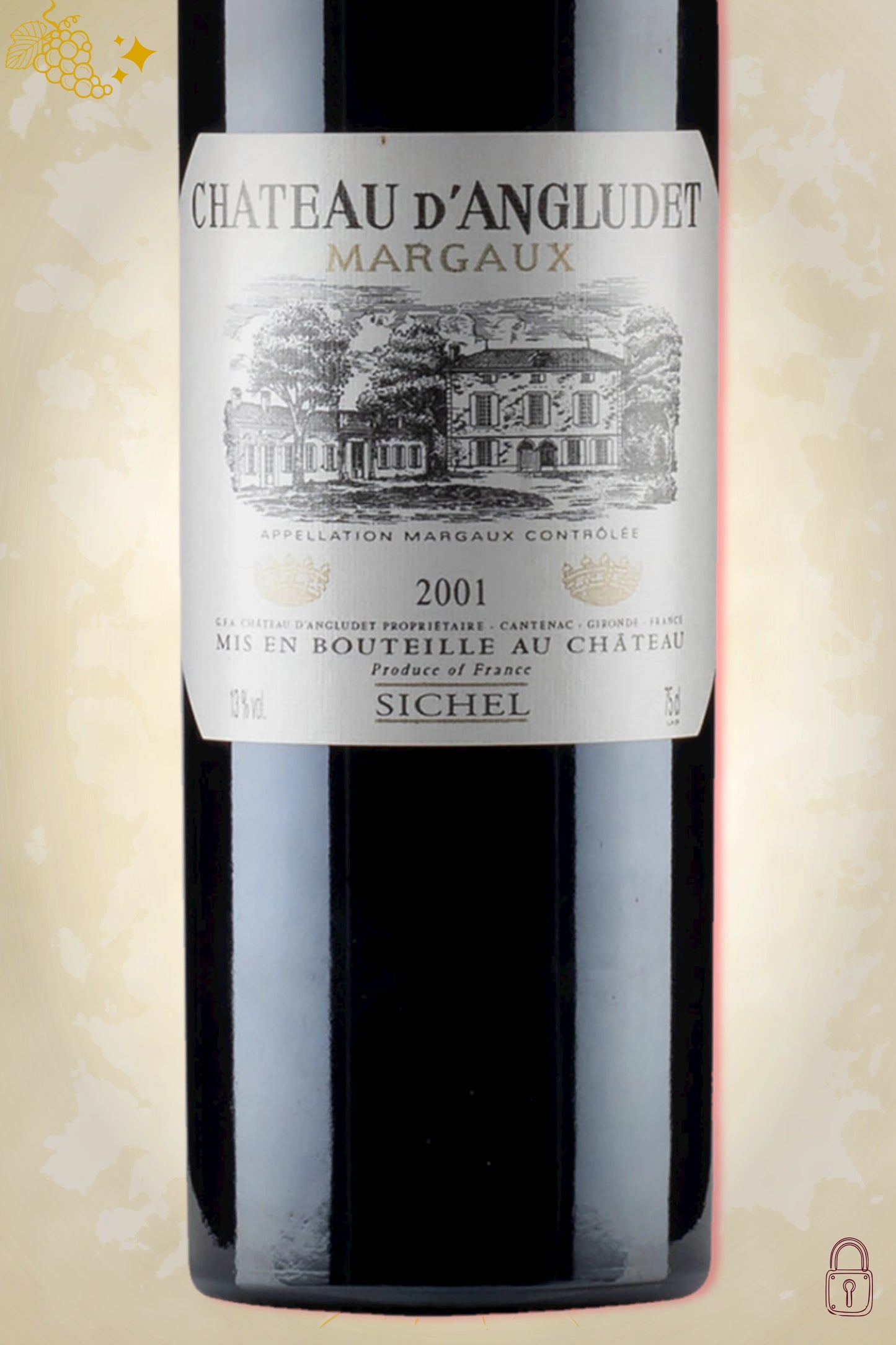 Close-up label Château Angludet 2001 – Margaux details en jaartal zichtbaar