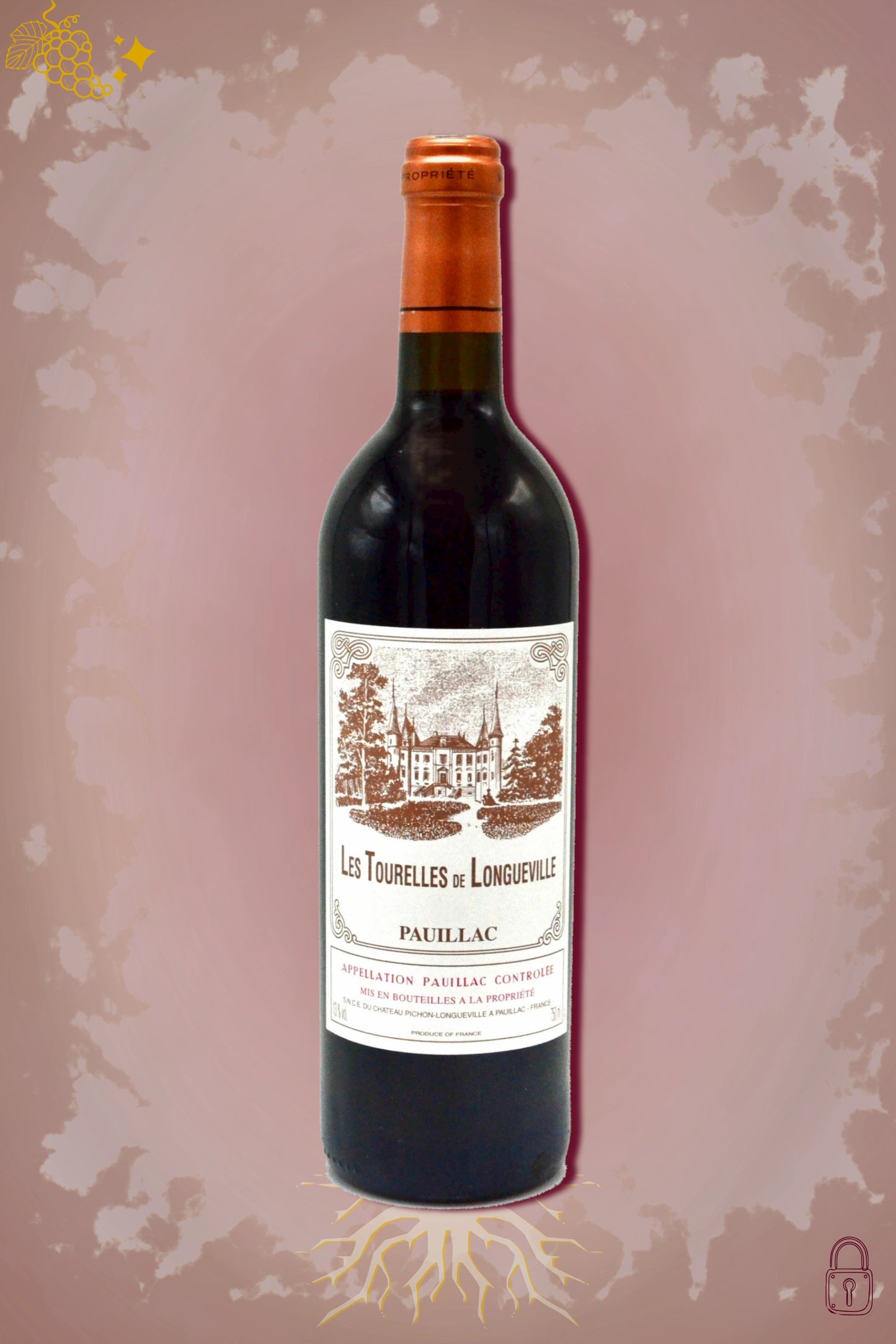 Close-up label Château Les Tourelles de Longueville 1998 – Pauillac details en logo