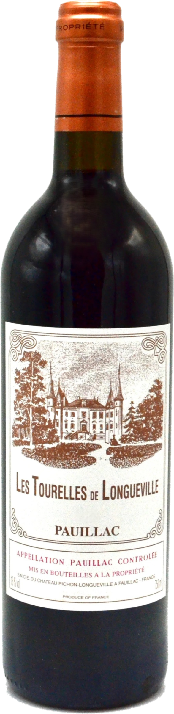 Close-up label Château Les Tourelles de Longueville 1998 – Pauillac details en logo