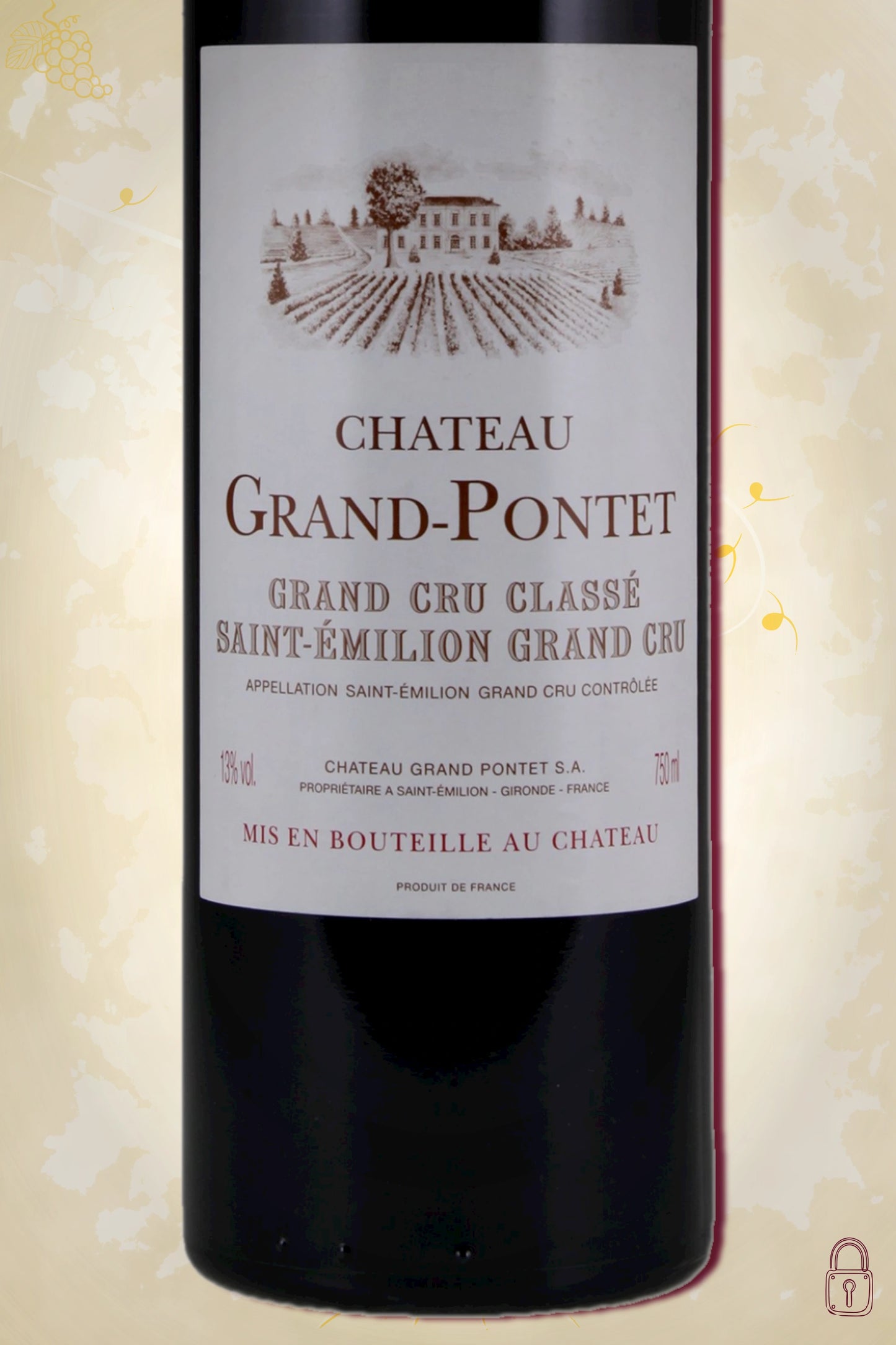 Close-up label Château Grand Pontet 2005 – wijnhuisdetails zichtbaar