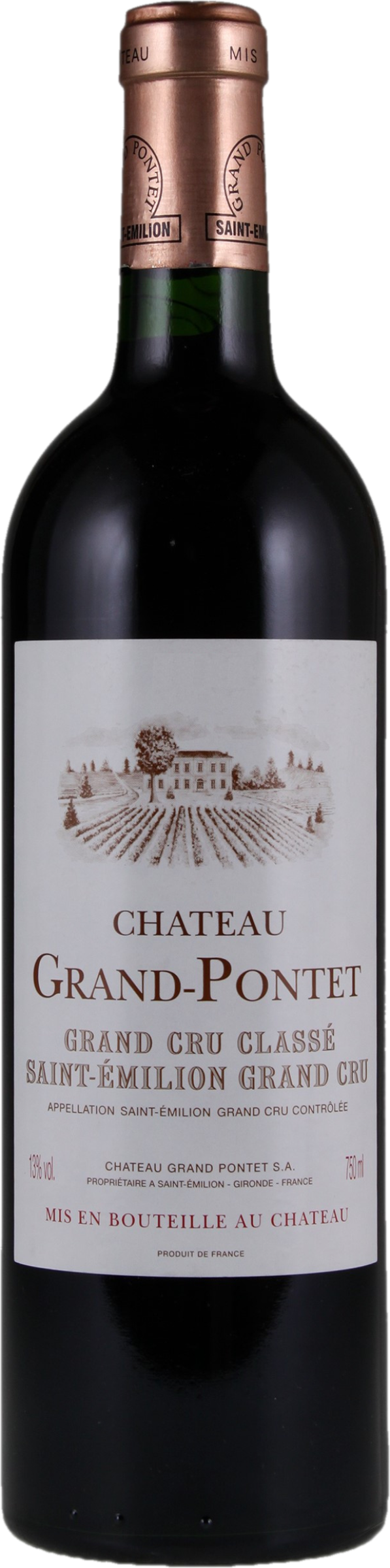 “Château Grand Pontet 2005 tegen bordeaux achtergrond – krachtige rode wijn
