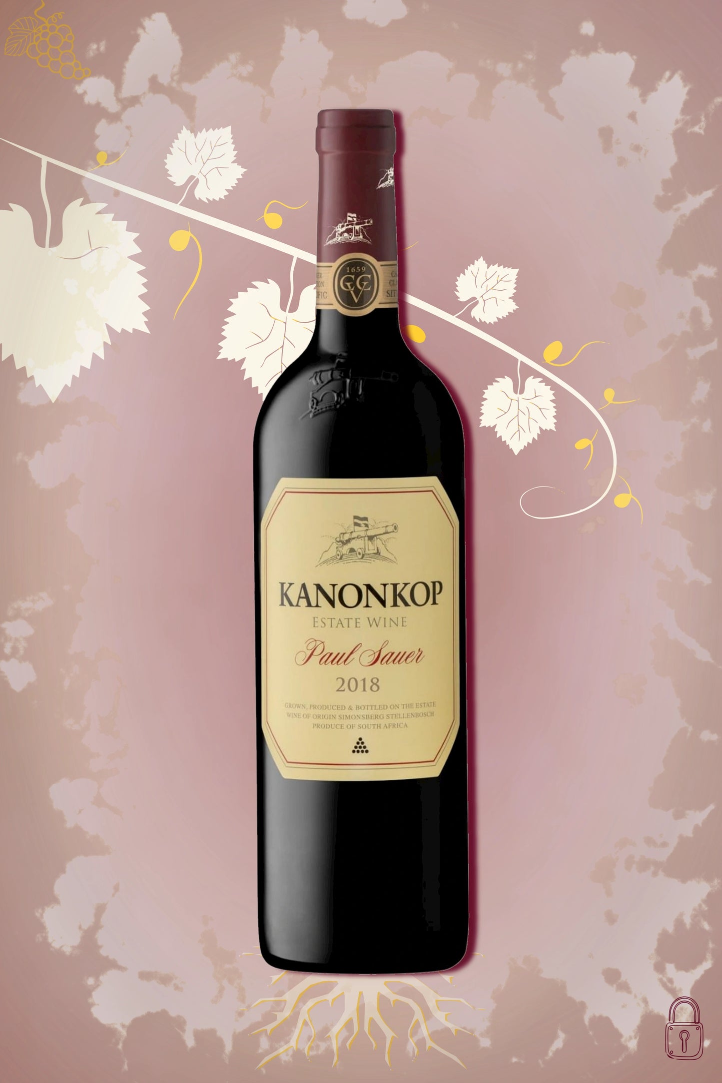 Kanonkop Paul Sauer 2018 tegen bordeaux achtergrond – premium rode wijn