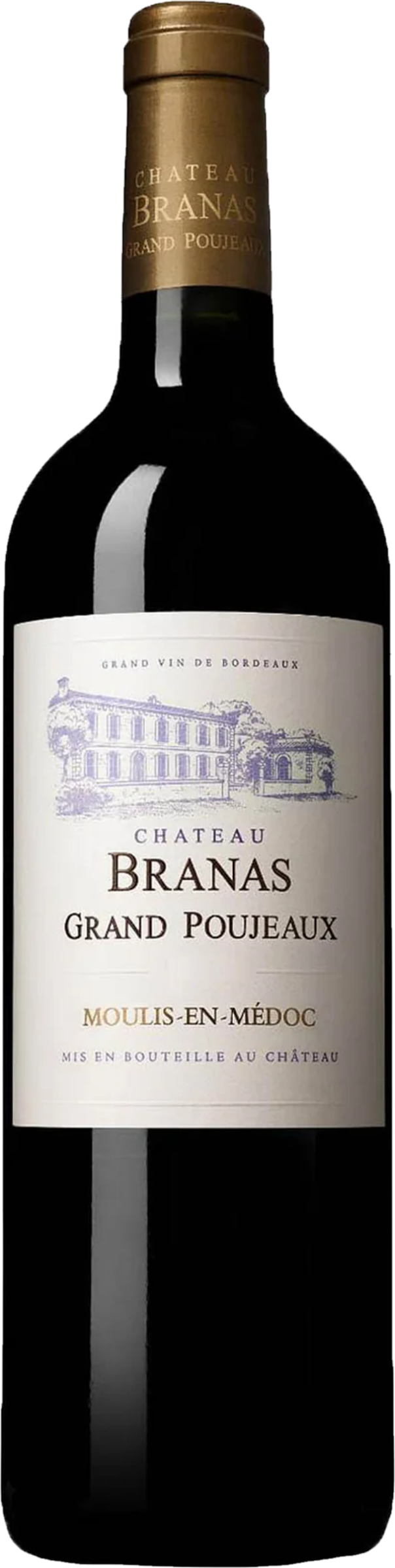 Château Branas Grand Poujeaux 2010 tegen bordeaux achtergrond – premium rode wijn